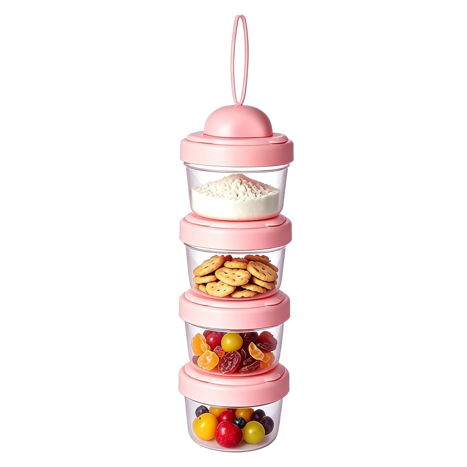 4 Layers Baby Milk Powder Formula Dispenser on The go, Baby Formula Containers for Travel, Formula Holder Mixer, Baby Feeding Snack Storage Container, Portable, Stackable, Non-Spill, BPA-Free