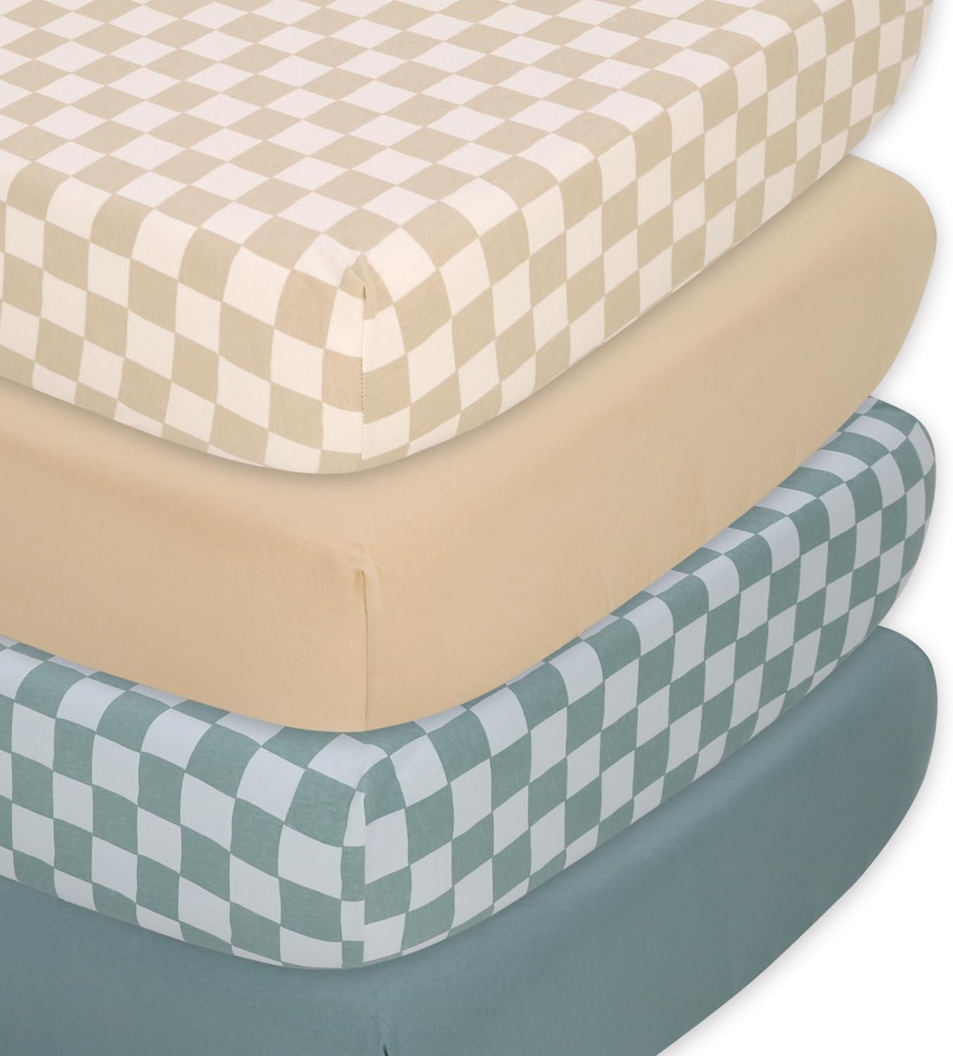 The Peanutshell 4-Pack Organic Fitted Crib Sheet Set - Soft & Breathable Baby Girl or Boy Crib Sheets, 100% Jersey Cotton Nursery Decor, Fit for Standard Mattress Cover- Check
