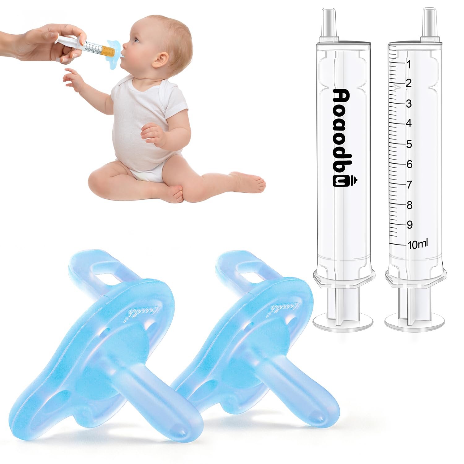 Baby Medicine Dispenser, Baby Medicine Syringe, 0 Months and up Baby Pacifiers, 100% Silicone Pacifiers, BPA-Free (Blue, Model 1)