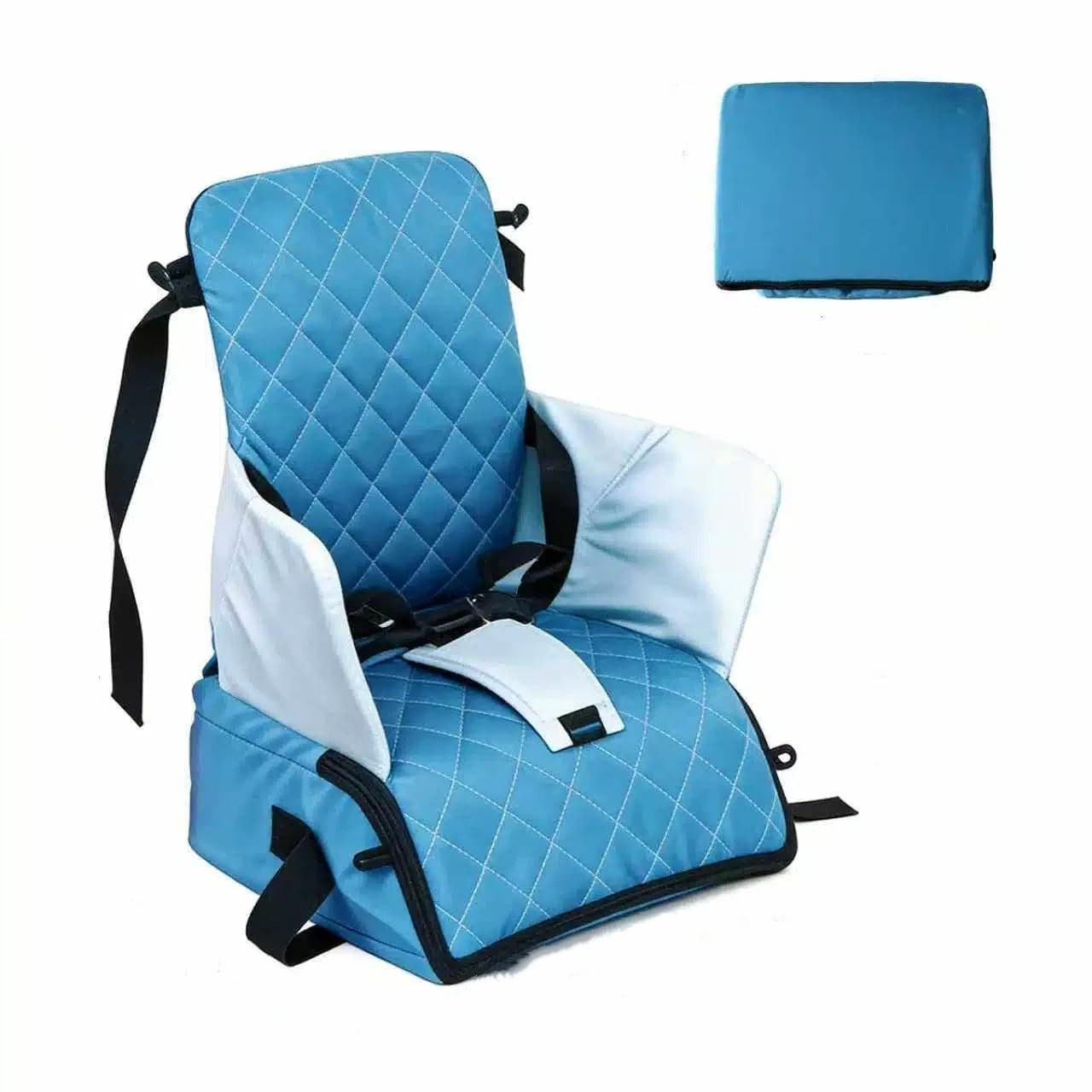 Booster Seat for Kitchen Chair, Toddler Booster seat for Dining Table, Travel, Restaurant, Portable High Chair, with Storage Bag, Baby Essentials, Blue(12"x12"x4")