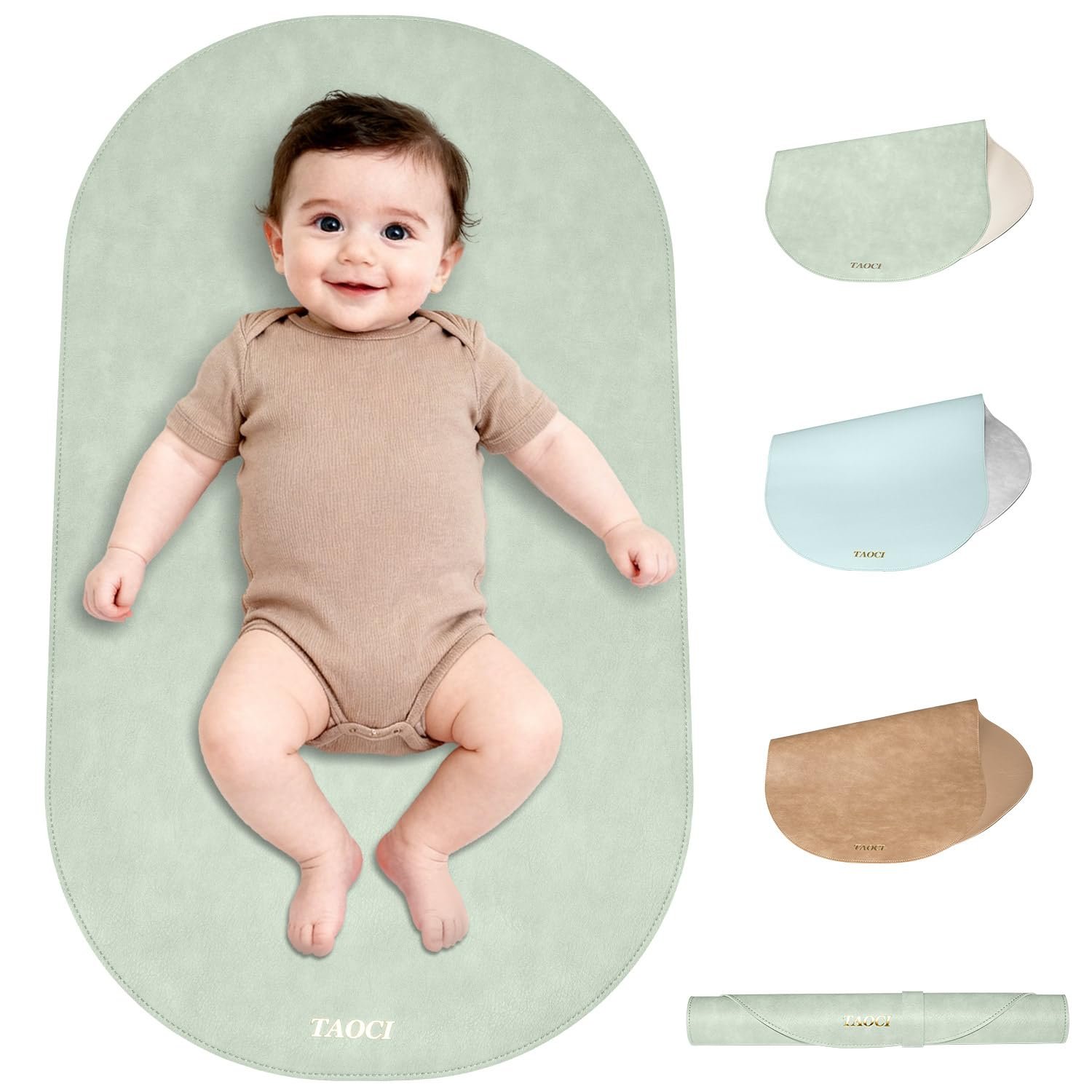 Portable Changing Pad - Baby Changing Mat, Waterproof Diaper Changing Pads, Wipeable Foldable Vegan Leather for Travel & On-the-Go, Home, Light Green, 27.5" x 15.7"
