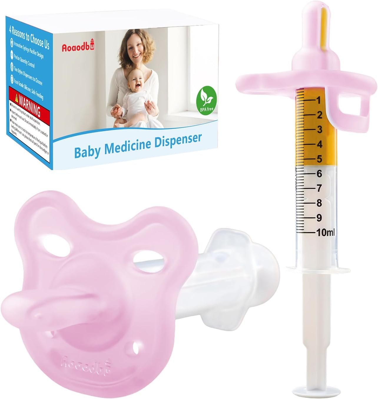 Baby Medicine Dispenser, Baby Medicine Syringe, 0 months and up Baby Pacifiers, 100% Silicone Pacifiers, BPA-Free (Pink)