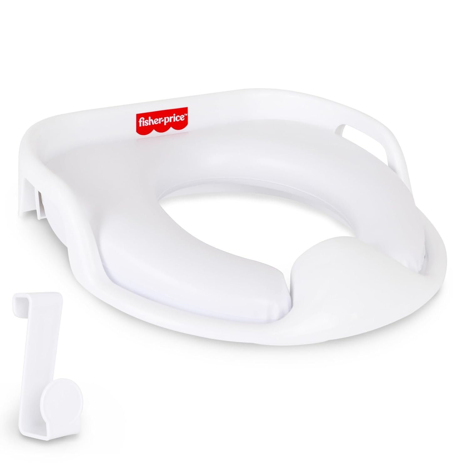 Fisher-Price™ Ready & Steady Potty Seat – Deluxe Soft Padded Potty Ring with Handles, Splash Guard, and Storage Hook for Toddlers Potty Training, White
