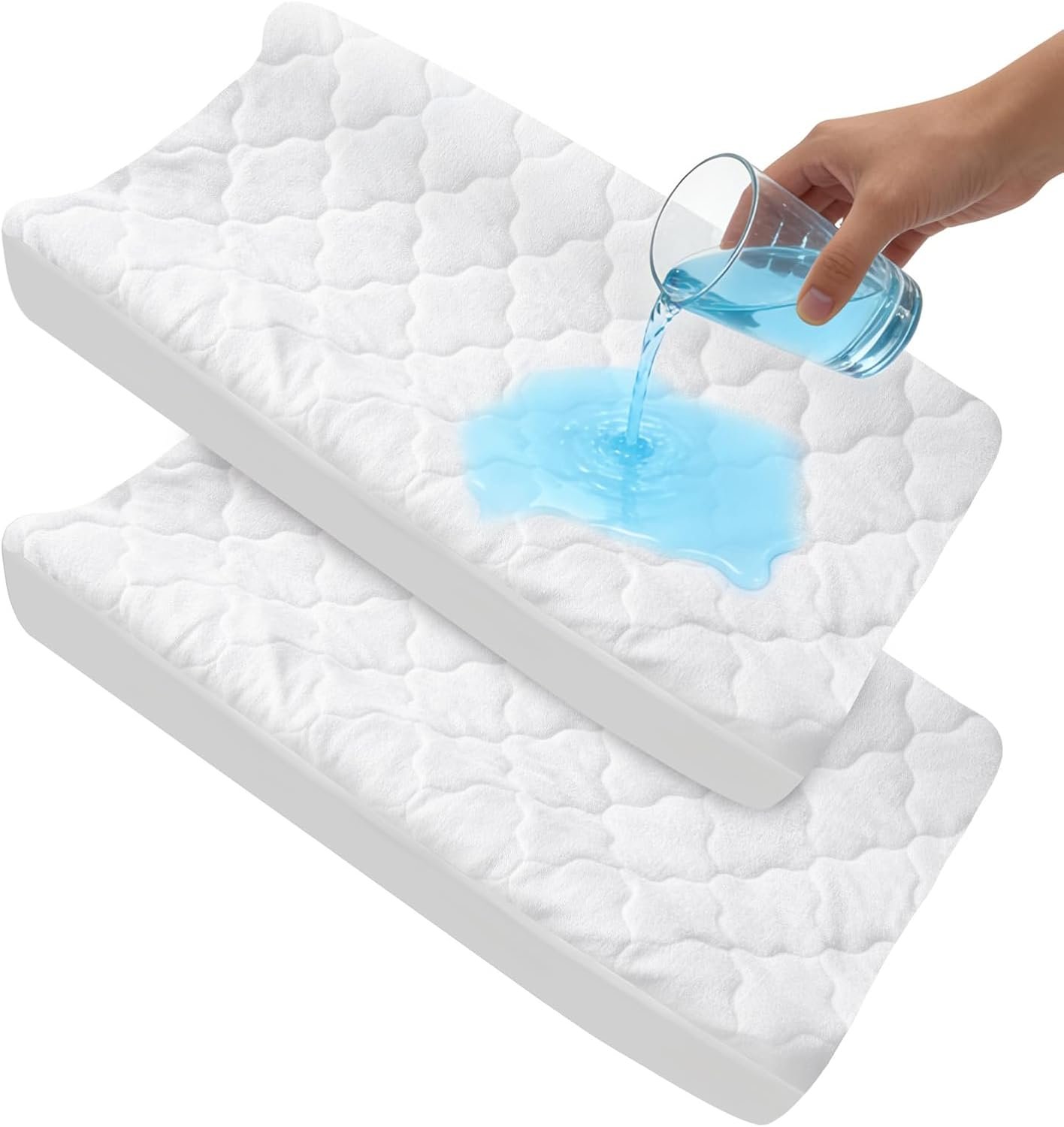 Waterproof Changing Pad Cover 2 Pack, Quilted Viscose Fitted Diaper Chang Table Cover, Soft Changing Pad Sheets for Girls Boys, Ultra Soft & Breathable, White