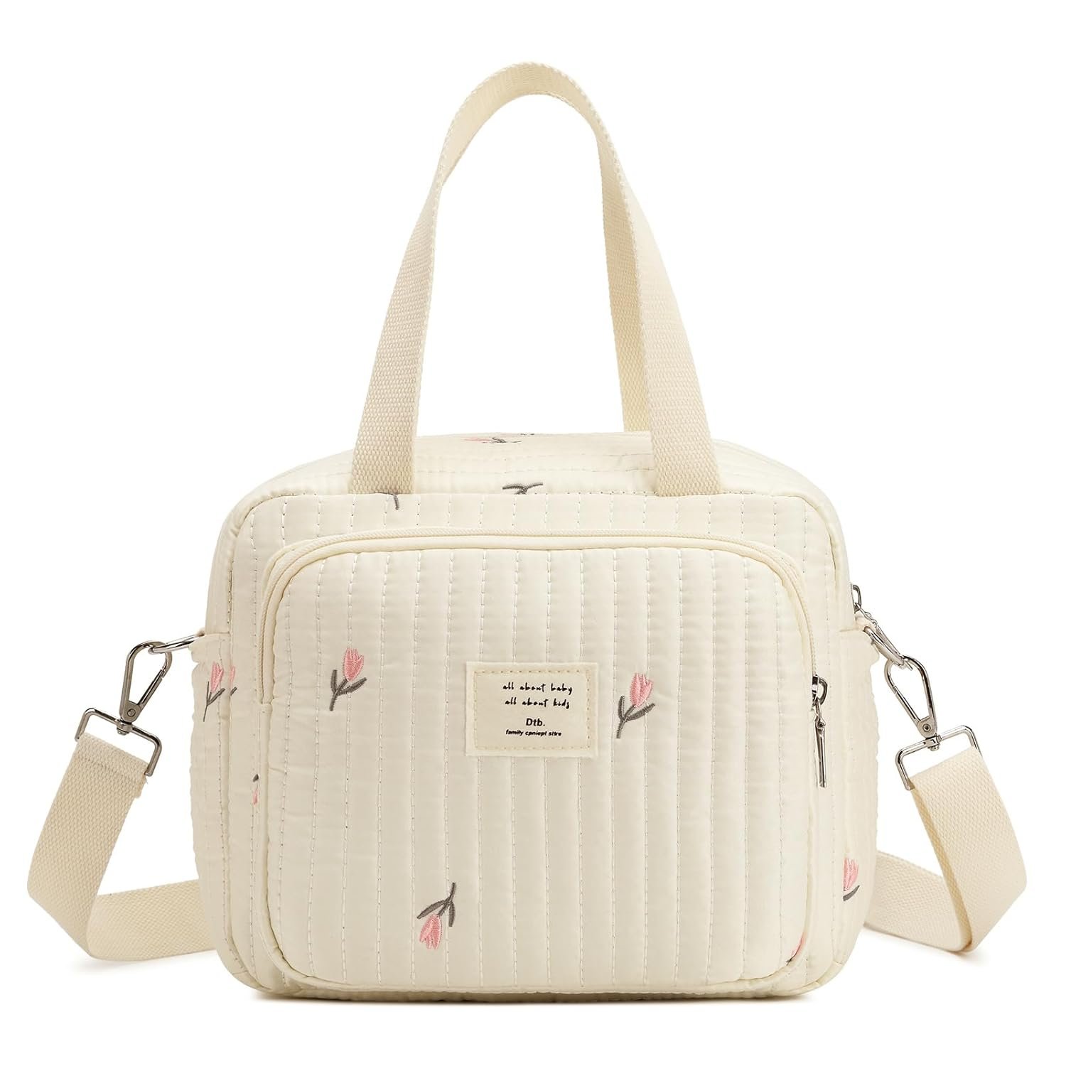 Small Diaper Bag Tote, Crossbody Diaper Bag Mini Purse with 7 Pockets, Travel Baby Bag for boys & Girls, 2 Bottle pocket, Off white