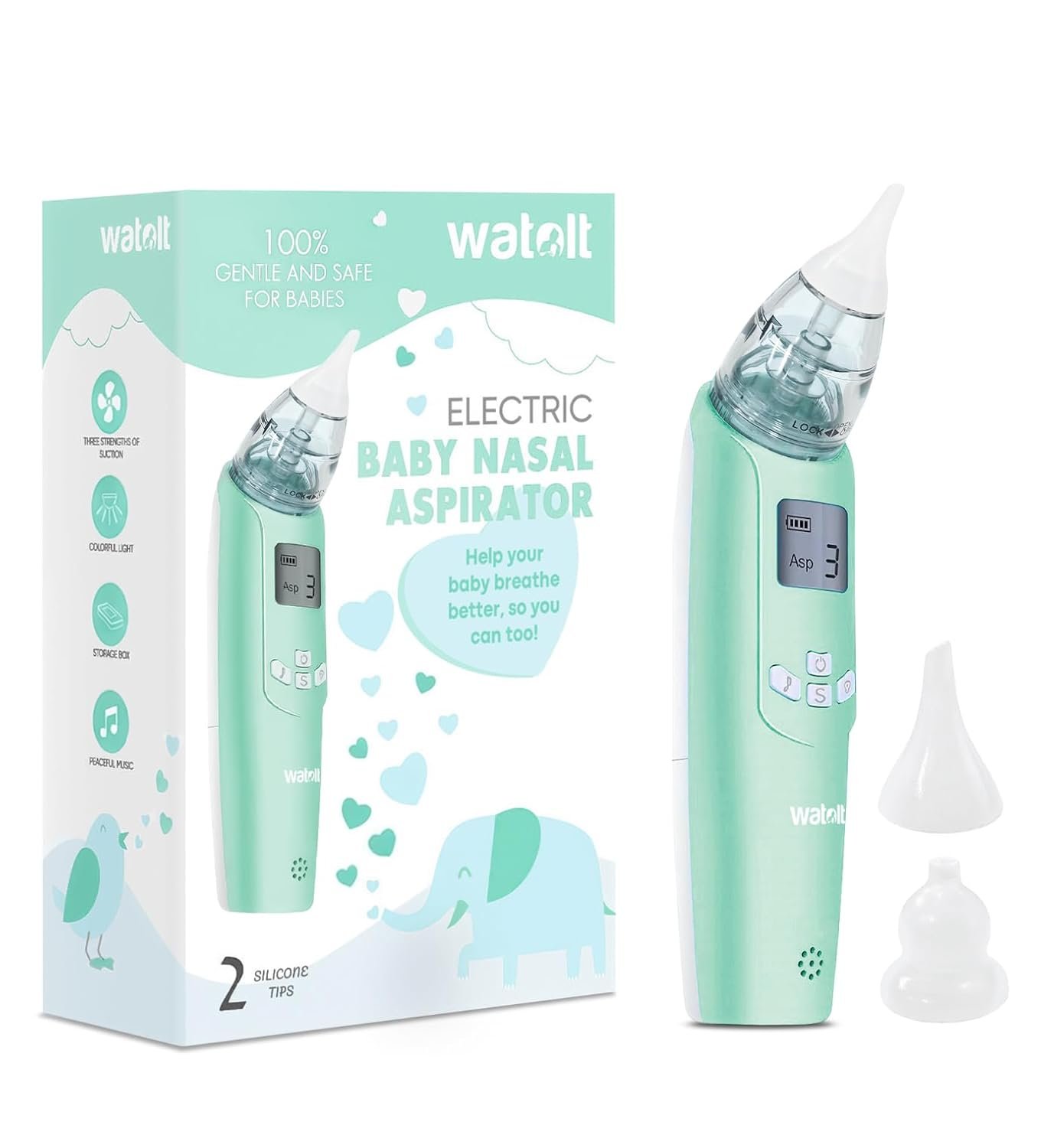 Watolt Baby Nasal Aspirator - Electric Nose Suction for Baby - Automatic Booger Sucker for Infants - Battery Powered Snot Mucus Remover for Kids Toddlers