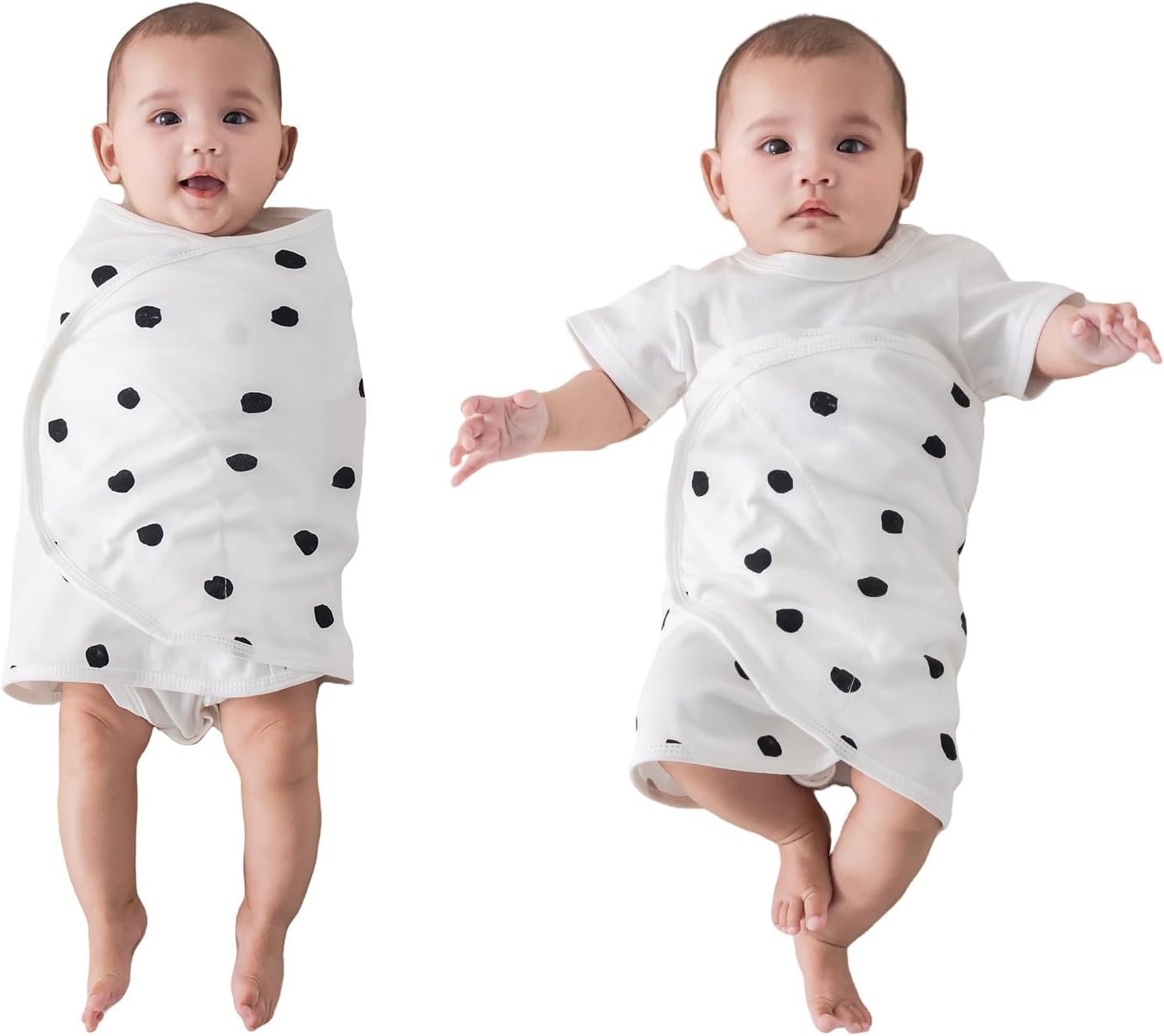 2-Pack Baby Swaddle Wrap - Swaddle for Daytime Napping,Prevents Startle Reflex & Face Scratching,Adjustable Arms Sleep Strap with Quiet Velcro,Soft 100% Cotton- Small Dots Pattern