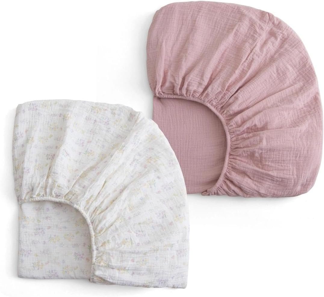 Muslin Crib Sheets for Girl Boy, 100% Cotton Neutral Baby Crib Sheets Fitted for Standard Crib Mattress, Soft and Breathable - 28"x 52", 2 Pack (Blossom, Pink)