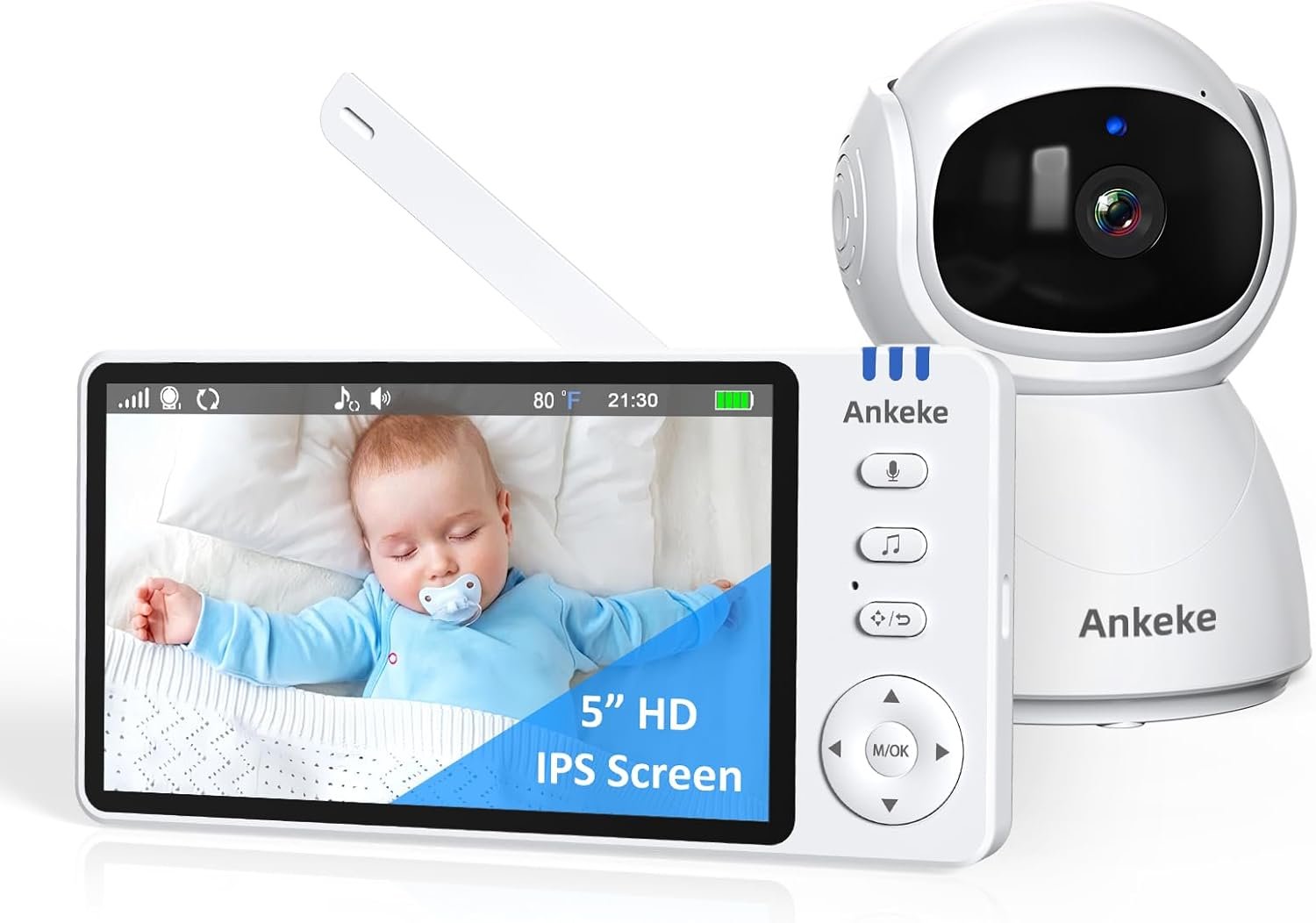 Baby Monitor with Camera and Audio, No WiFi Baby Monitor with 5" IPS LCD Screen, 100-Hour Battery, 1000ft Long Range, 2-Way Talk, Cry and Feeding Reminder, Night Vision and 355°PTZ