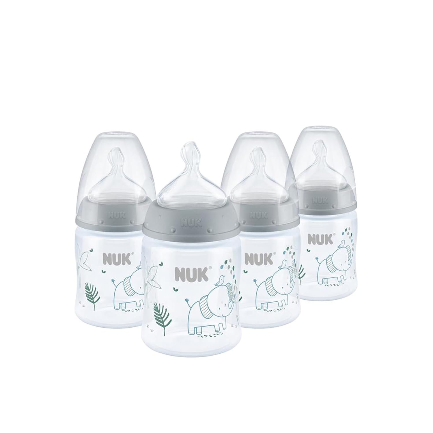NUK Smooth Flow Anti Colic Baby Bottle, 5 oz, 4 Pack, Elephant