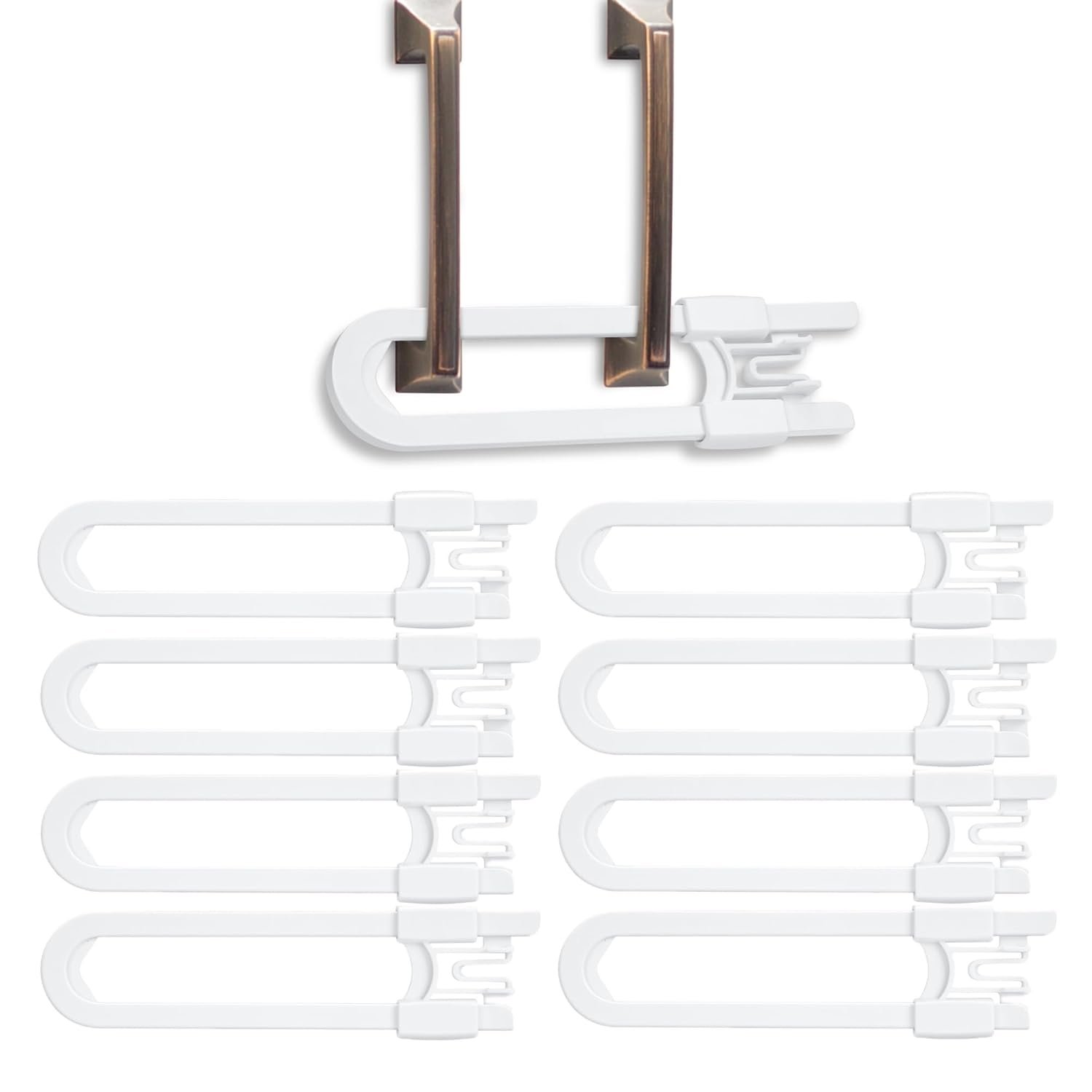 Vmaisi 8 Pack Baby Sliding Cabinet Locks - Adjustable U Shaped Child Safety Locks for Cabinets with Handles or Knobs, Childproof Latches for Kitchen Bathroom Storage Cupboards 8 Pack