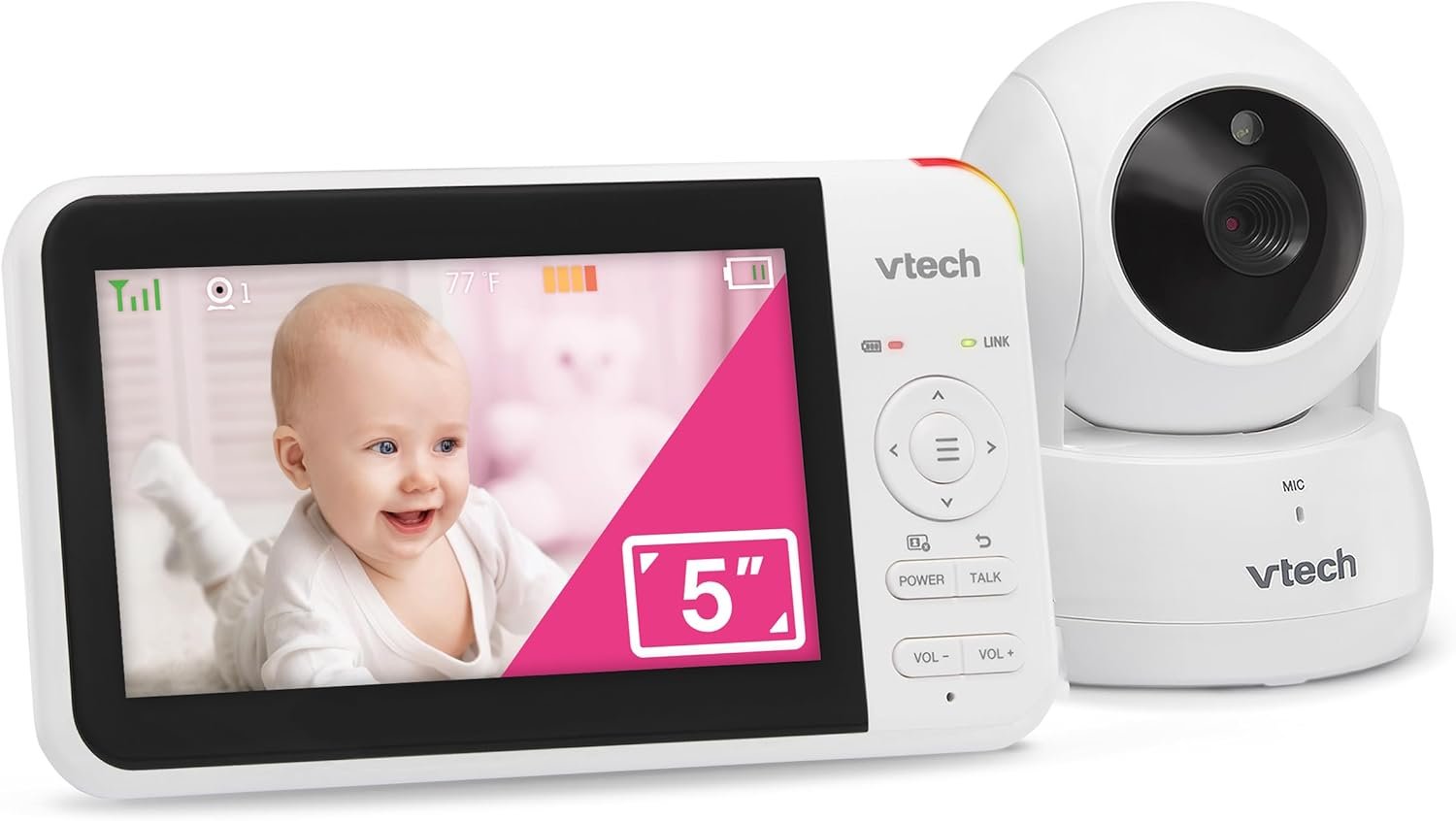 VTech VM924 Baby Monitor No WiFi – 5" Pan Tilt Zoom Video Monitor, 17-Hour Battery, 1000ft Range, Hack-Proof Encrypted Signal, Night Vision, Temperature Sensor, 2-Way Talk & Lullabies