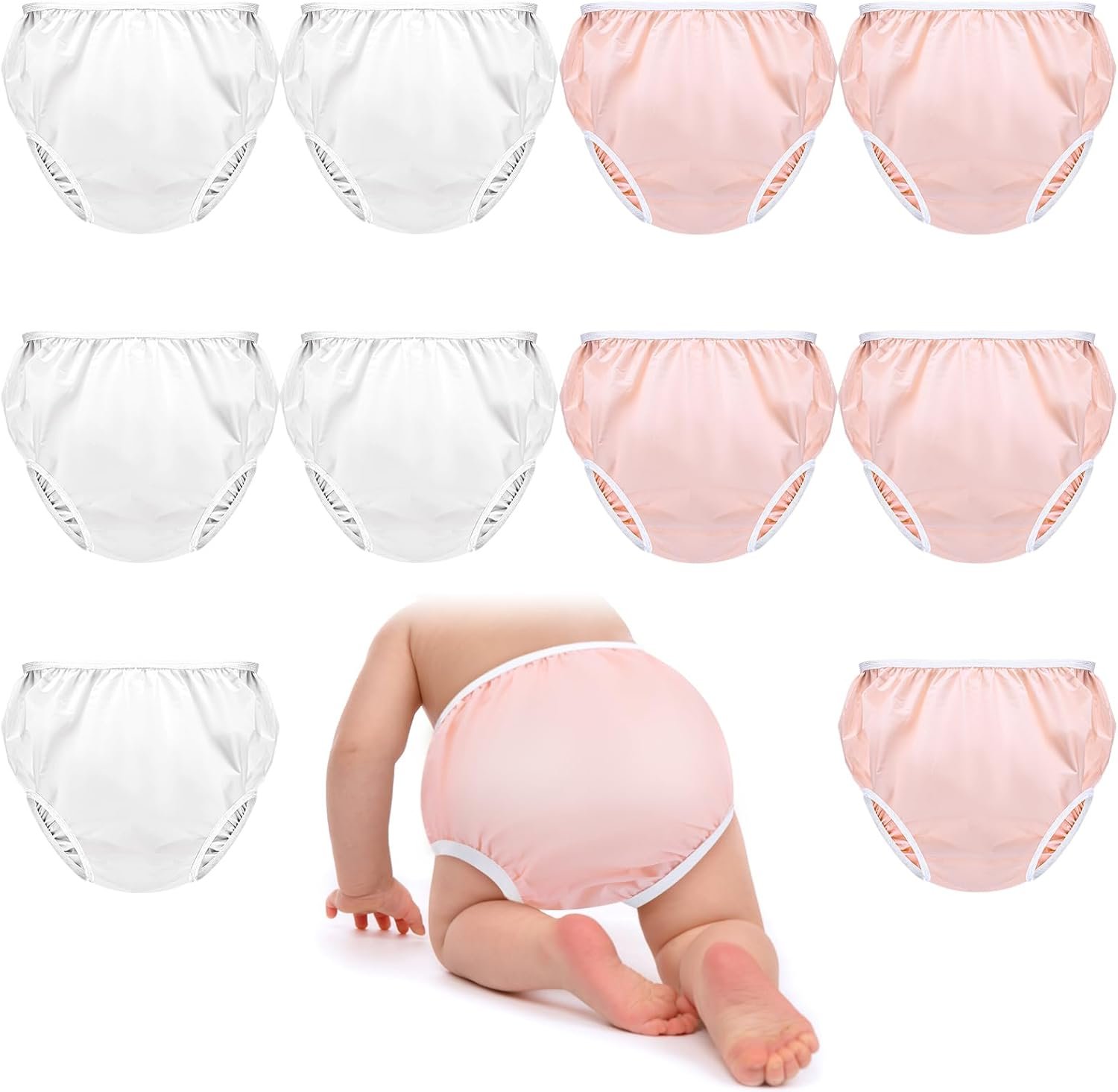 Cozypower 10 Pairs Waterproof Plastic Pants for Toddlers Reusable Plastic Diaper Covers Potty Training Underwear Pants(M)
