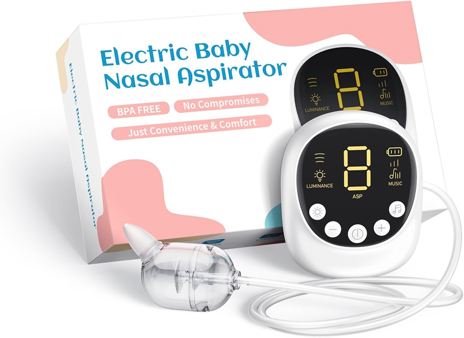 X-Bosak Electric Baby Nasal Aspirator - Hospital Grade Mucus Remover with 9 Suction Levels, USB-C Rechargeable, Night Light & Nursery Rhymes, BPA-Free Silicone Tips