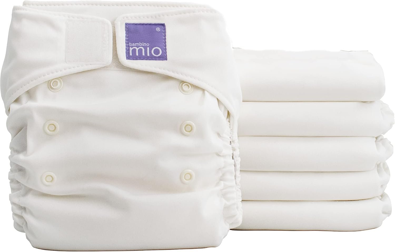 Bambino Mio, Miosolo Classic Reusable Cloth Diapers Set, Adjustable Size, White, Pack of 6
