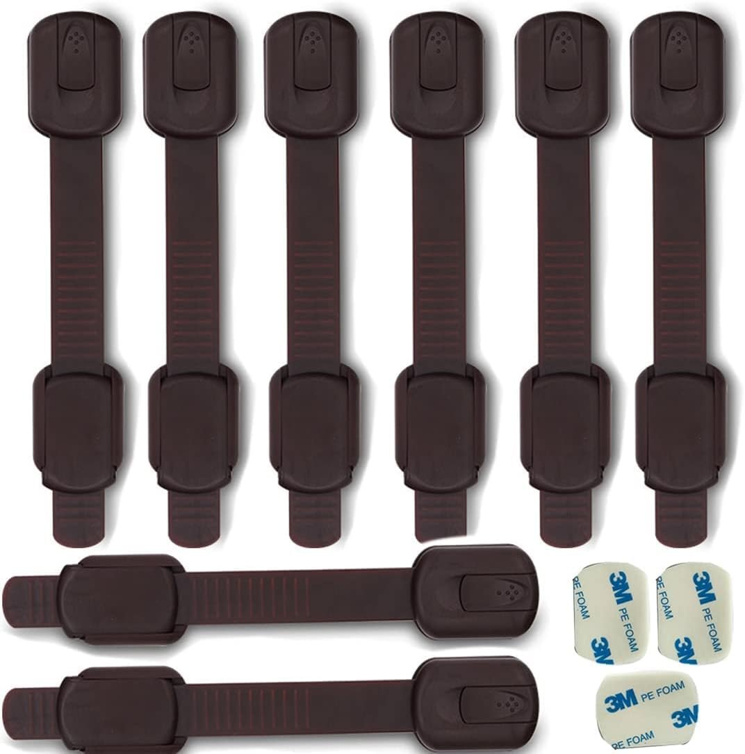 Child Safety Cabinet Locks for Baby Proof,Child Proof Safety Locks for Cabinets,Drawers,Cupboard,Oven,Fridge,8Packs Brown Locks,BAOWEIJD
