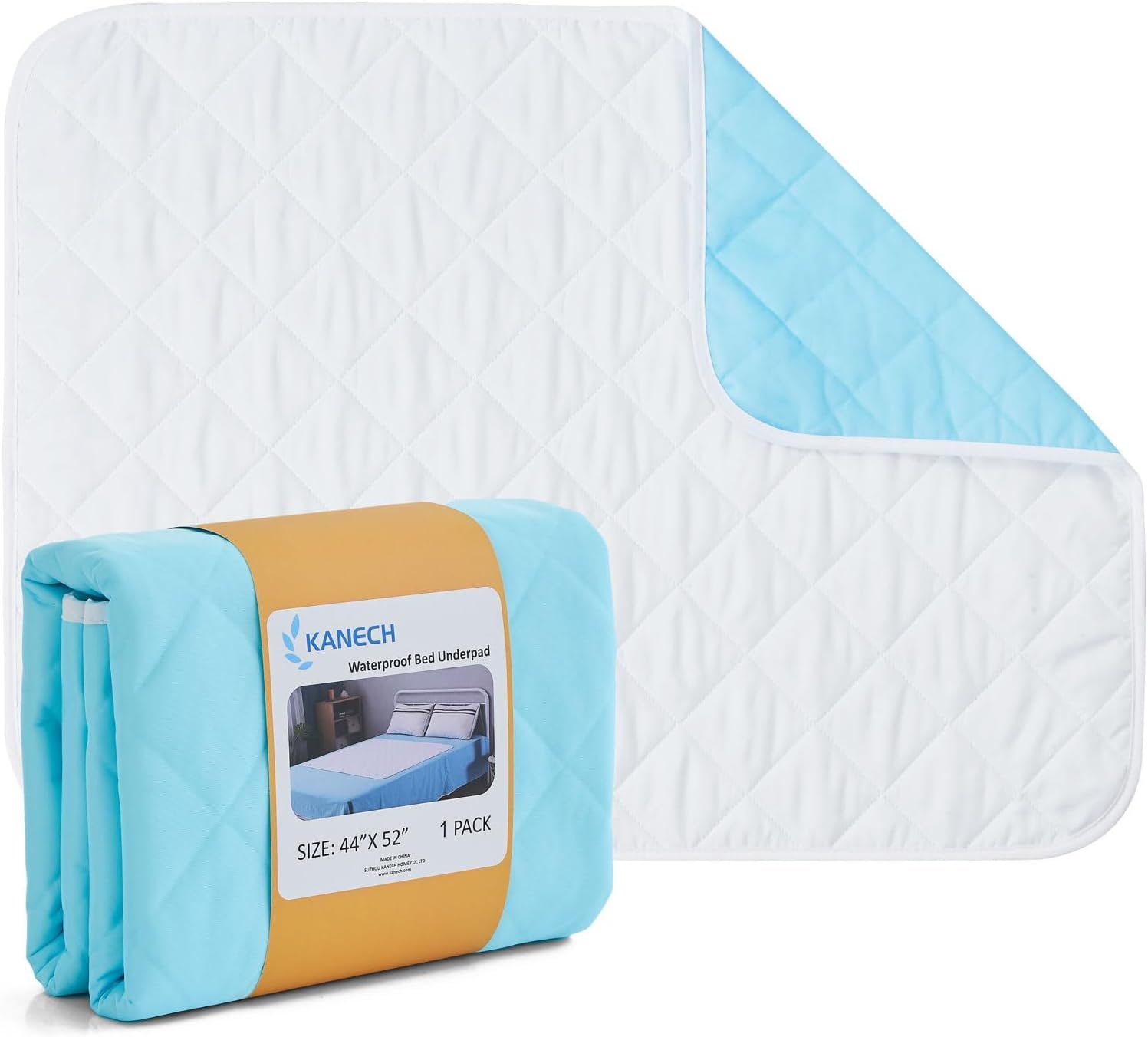 KANECH Washable Underpads 44"x52" (1 Pack), Waterproof Heavy Absorbency Reusable Incontinence Bed Pads for Adults, Elderly, Kids & Pets - Bedwetting Mattress Protector