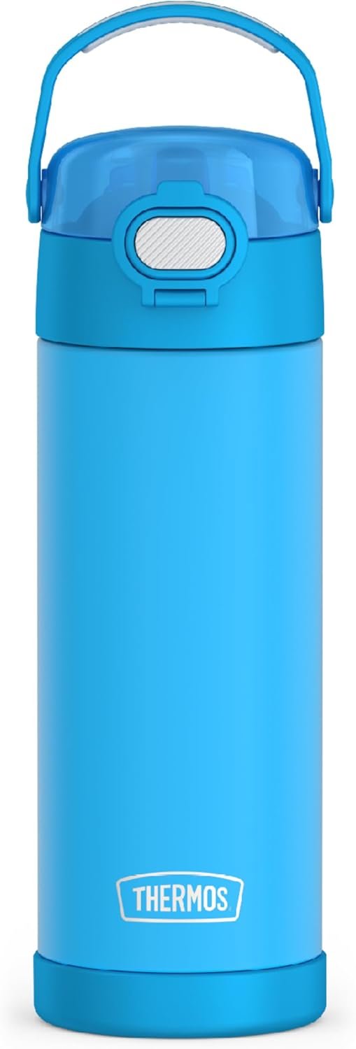 THERMOS FUNTAINER 16 Ounce Stainless Steel Vacuum Insulated Bottle with Wide Spout Lid, Electric Blue