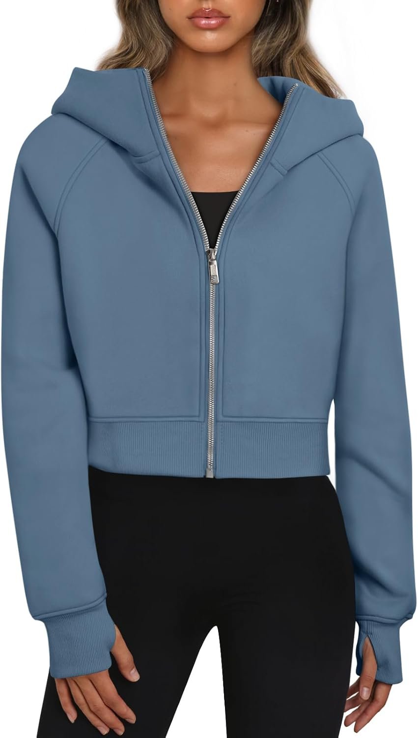 Trendy Queen Womens Zip Up Hoodies Jackets Cropped Sweatshirts Fleece Fall Outfits Casual Comfy Y2k Tops Winter Clothes 2026