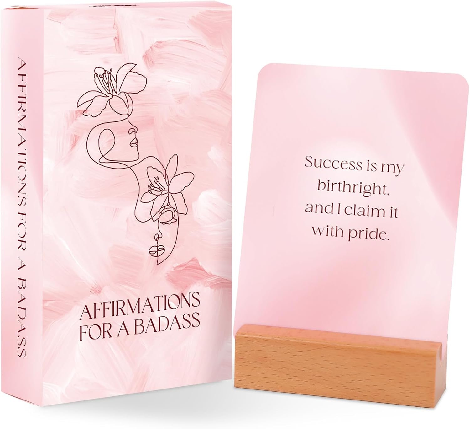 Affirmation Cards for Women with Display Stand, 53 Fierce Bold Messages with Floral Back Design – Pink Daily Inspiration & Motivational Cards for Women– Self Love Gift for Friends, Confidence & Mindfulness