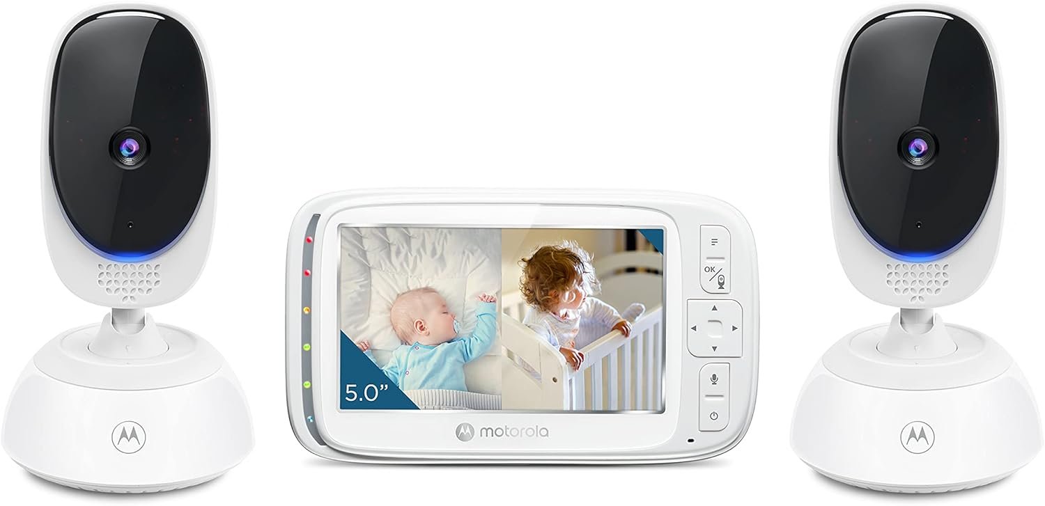 Motorola Nursery Video Baby Monitor with 2 Cameras, 5" Screen, 2-Way Audio, Night Vision, Temperature Sensor, No WiFi,1000ft Range, Lullabies, VM75-2