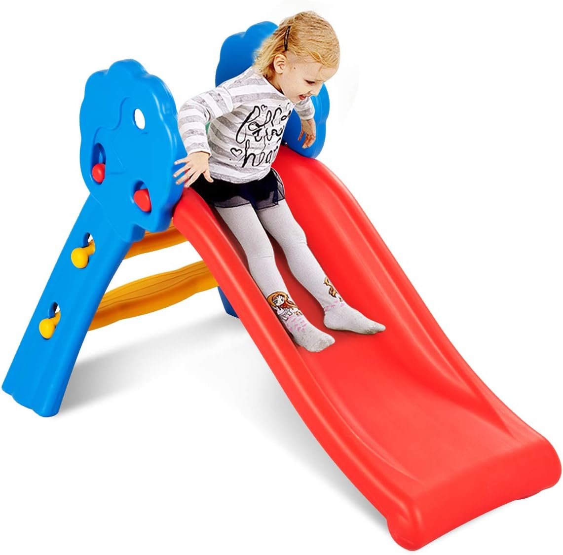 KOTEK Folding Toddler Slide for Indoor and Outdoor, Freestanding Plastic Baby Slide Climber Playset, Easy to Store, Anti-Slip Steps, Kids Playground Toy Ages 3-5 (Light Blue)