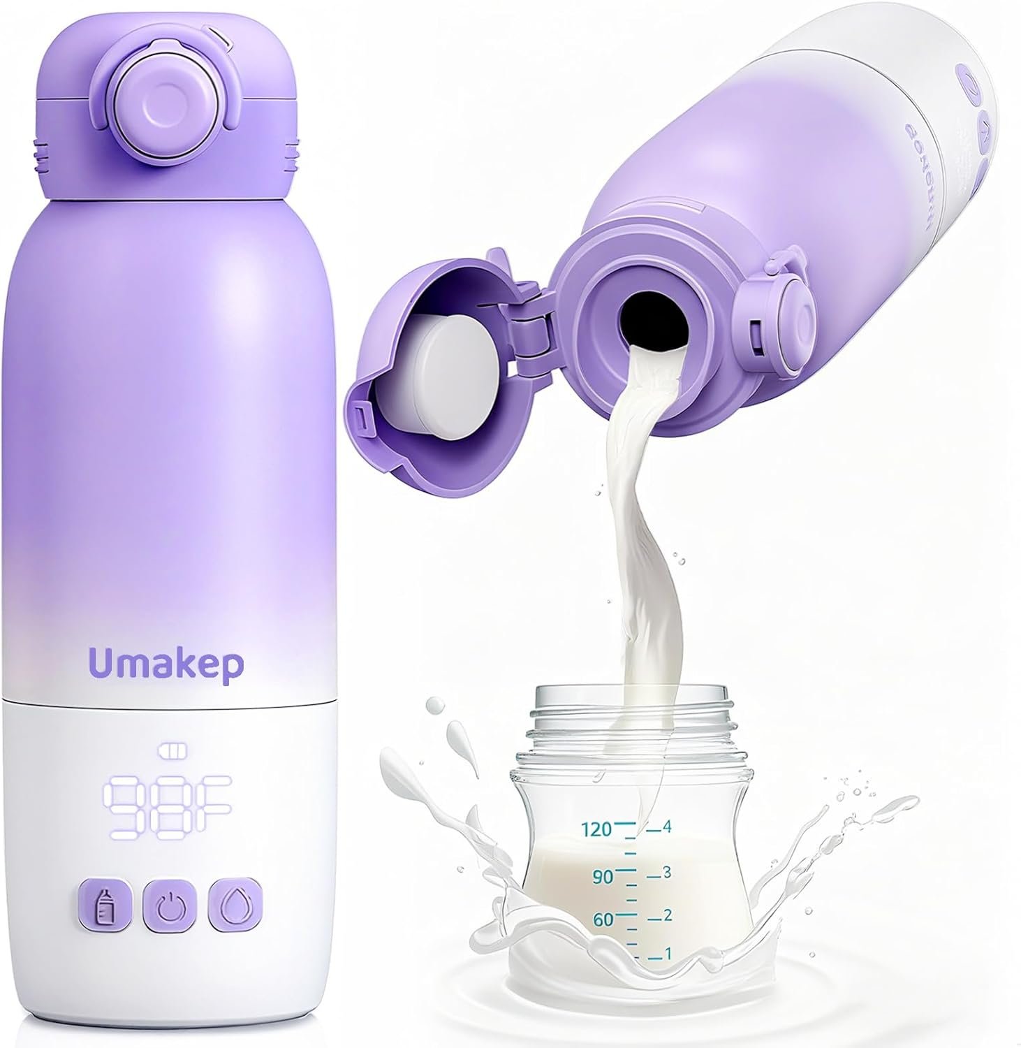 Portable Bottle Warmer for Travel - 12oz Cordless Milk Warmer, Dual Heating Modes for Breast Milk & Water, Fast Heating Smart Temperature Control, Ideal for Outdoor, Car, and Nighttime Feeding