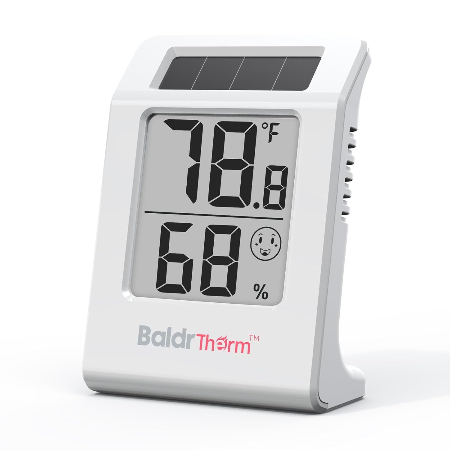 BaldrTherm Humidity Thermometer Meters, Solar-Powered Indoor Temperature Sensor Humidity Monitor, Humidity Gauge for Baby Rooms, Bedrooms, Home, Office, and Wine Cellars, 1Pack,White