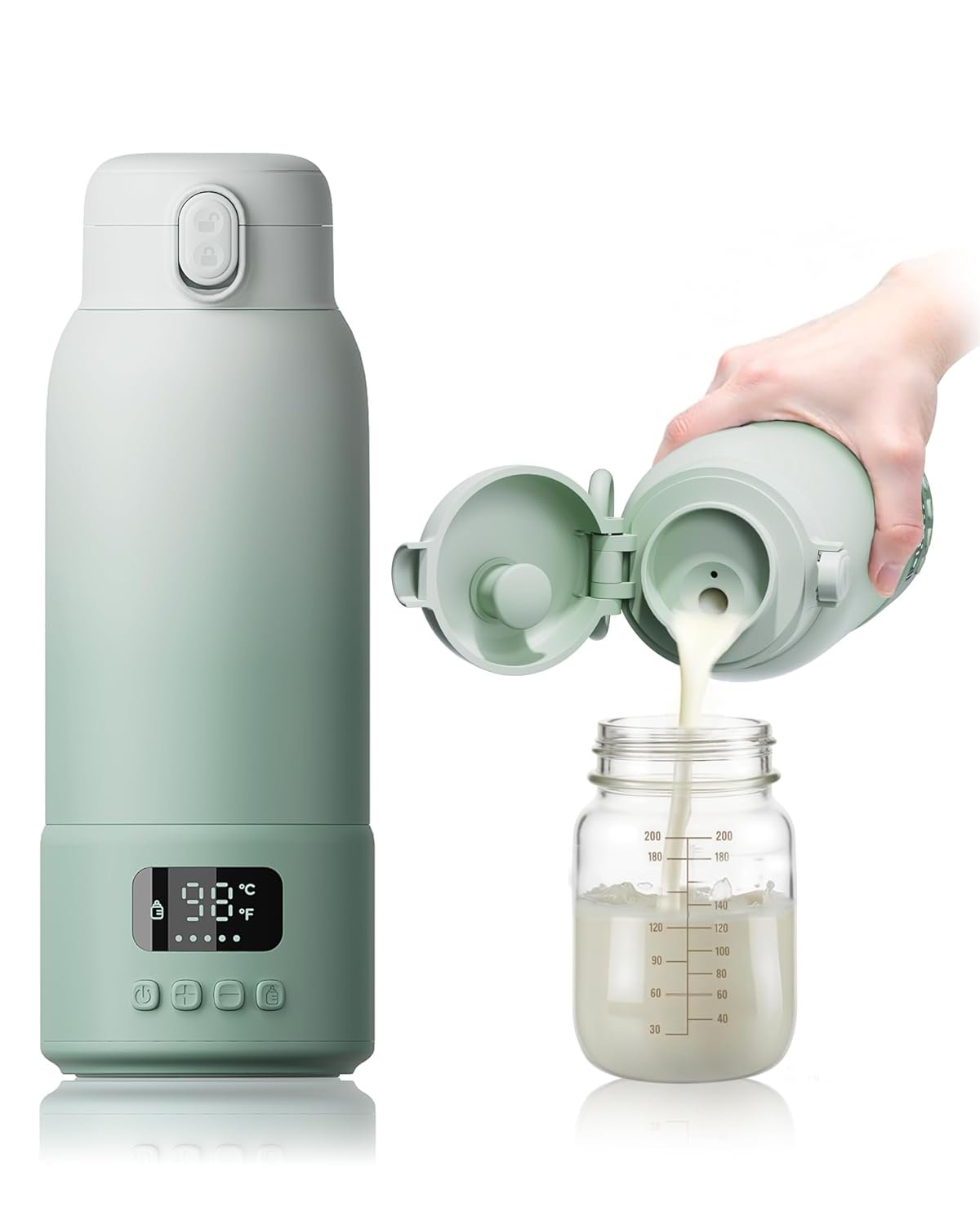 Portable Bottle Warmer Extended Battery Life - Dual Heating Modes for Breast Milk & Water, 17 Ounces, Fast Heating, Ideal for Travel, Outdoor, Baby Shower, Green