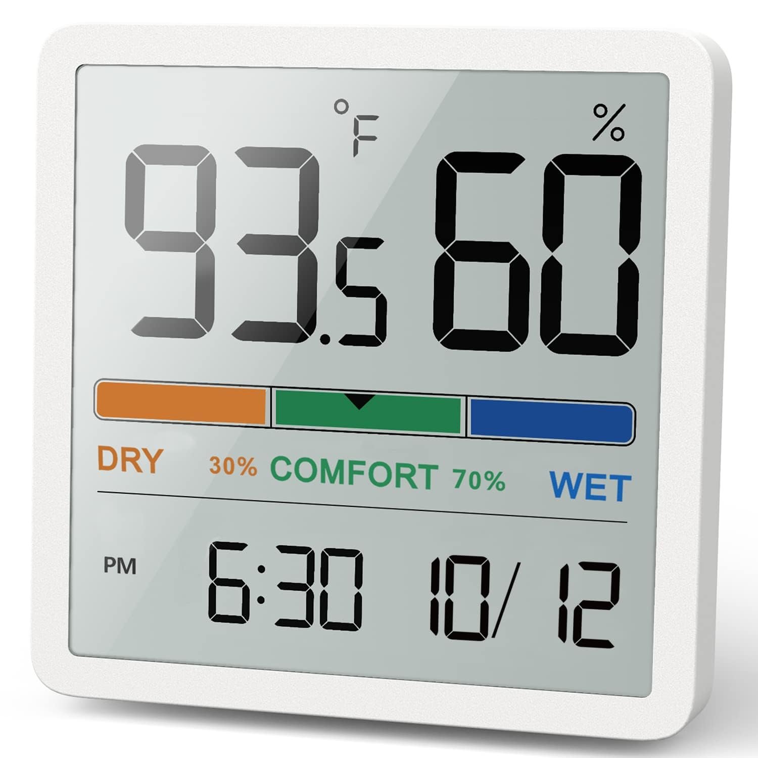 NOKLEAD Indoor Hygrometer Thermometer - Digital Temperature & Humidity Monitor with Calibration, Clear LCD Display & Clock, Accurate Room Gauge for Home, Baby Room, Office (White)