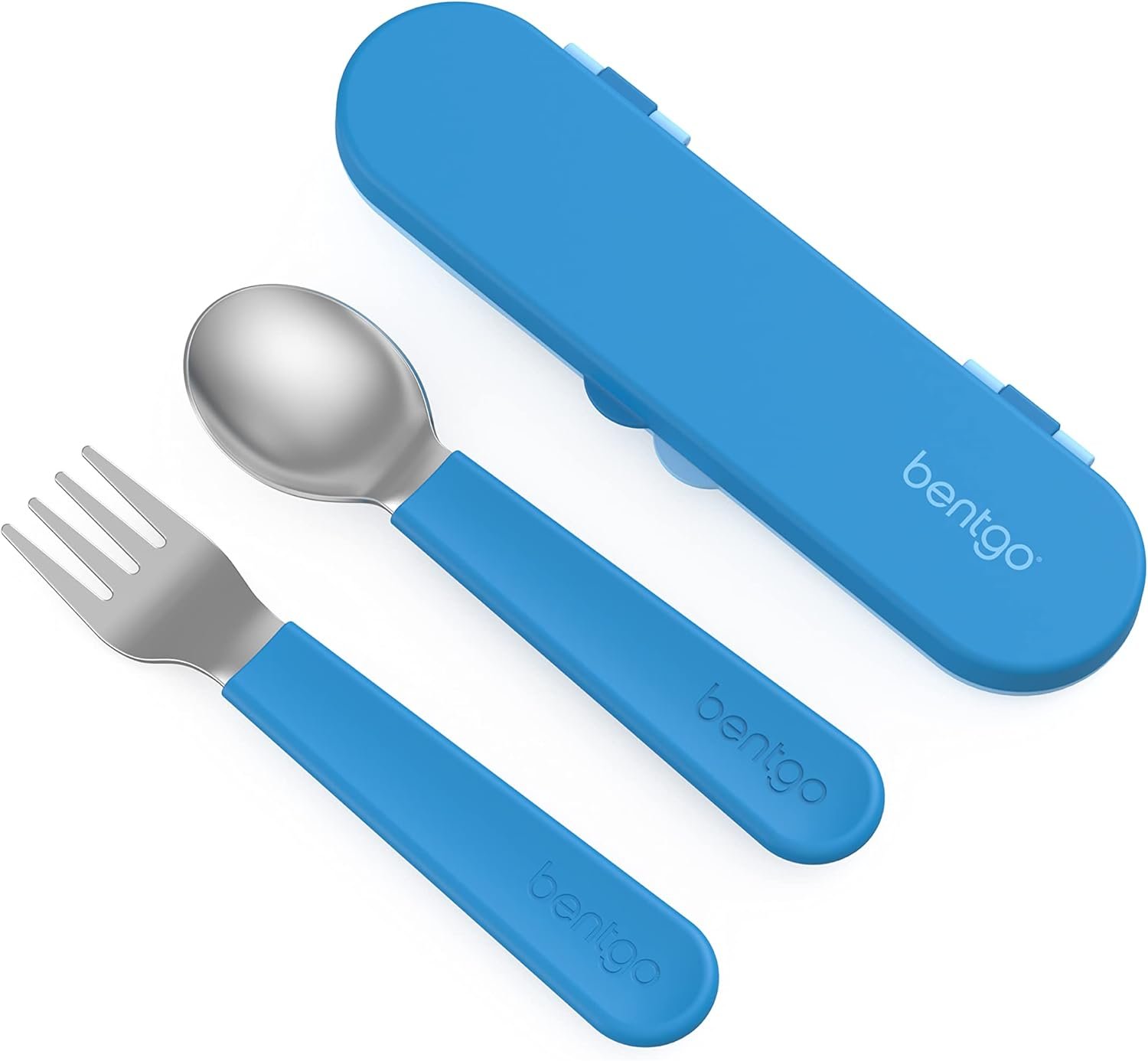 Bentgo Kids Stainless Steel Utensil Set - Reusable Fork, Spoon & Storage Case, PFAS- & BPA-Free, Easy-Grip Handles, Lightweight, Dishwasher Safe, School Lunch, Travel & Outdoors (Blue)