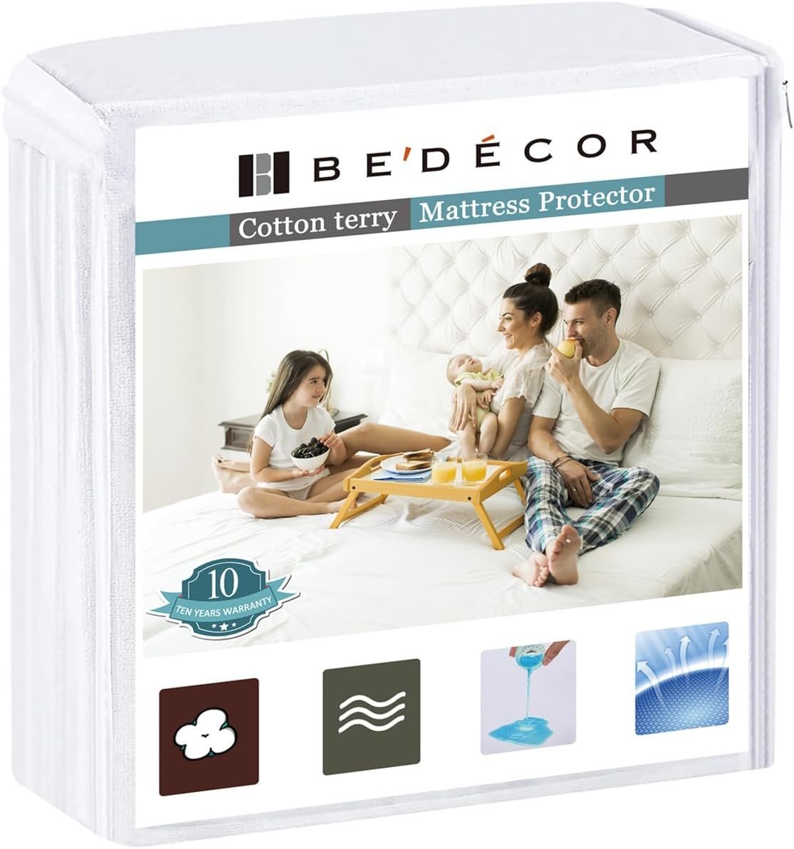 Bedecor Twin Waterproof Mattress Protector for Potty Training and Bed Wetting, Noiseless Cotton Terry Cover, Breathable Fitted Design for Kids, Fits 9-18 Inch Depth