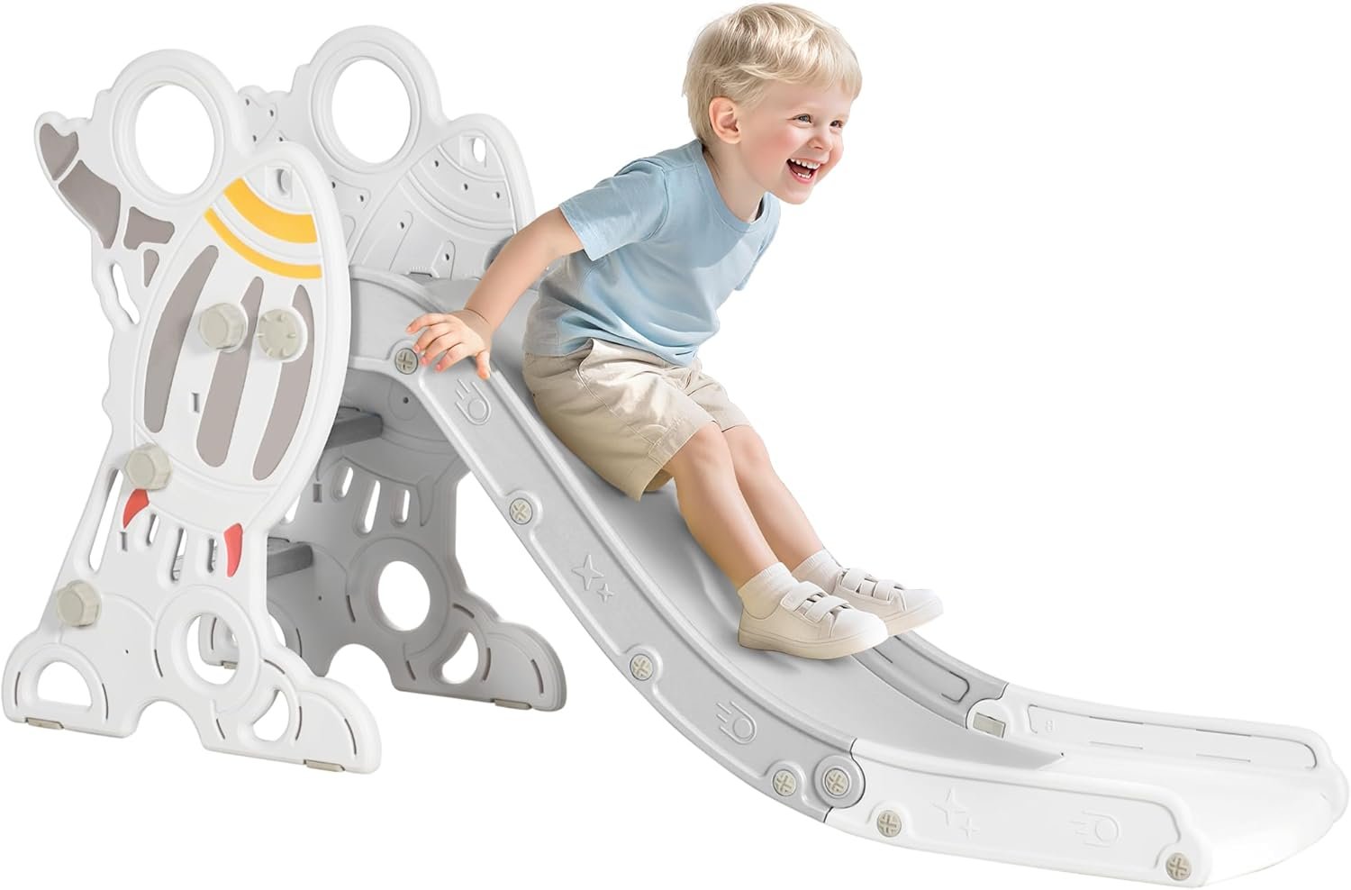Qaba Kids Indoor Slide for Toddlers Ages 1.5-3, Small Toddler Slide, Space Toy Playset for Girls and Boys, Gray