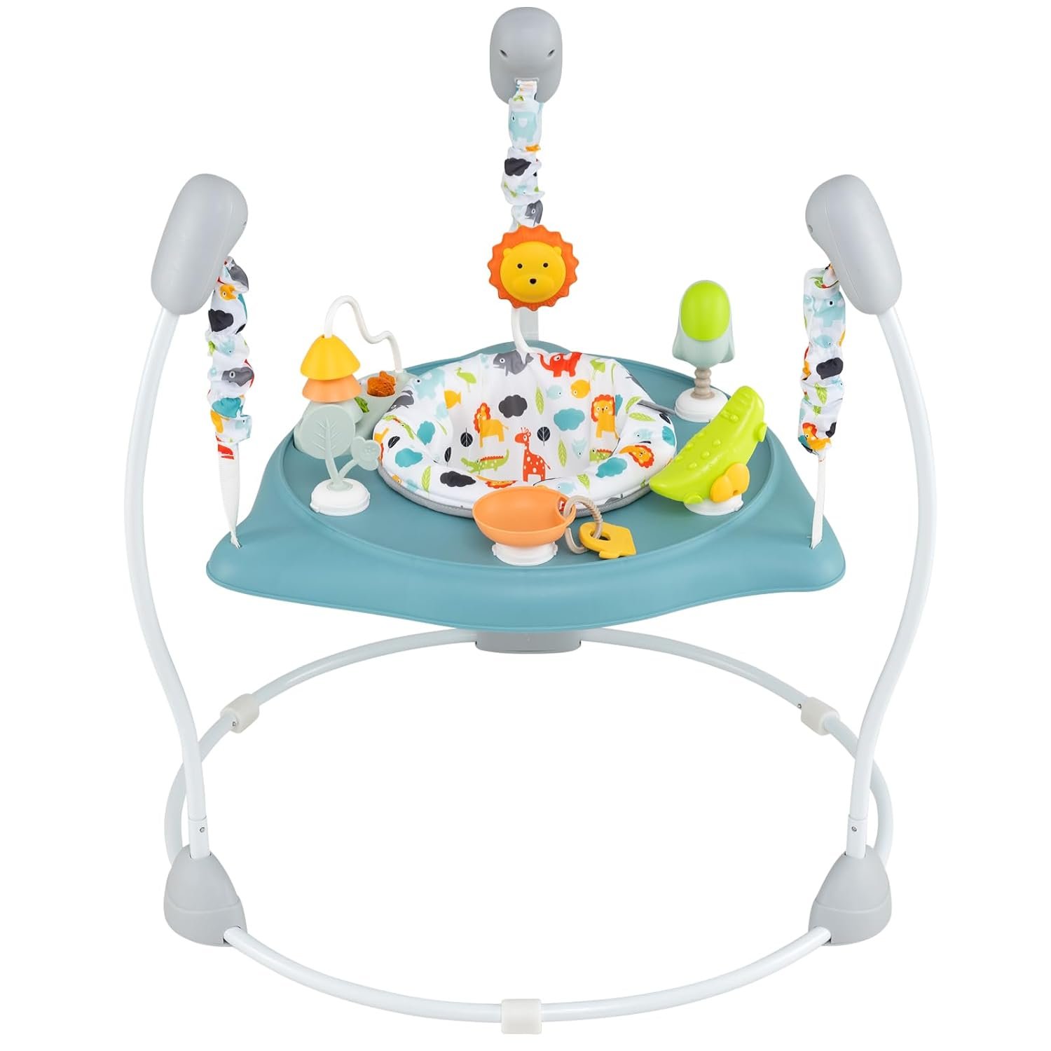 BABY JOY Baby Activity Center, Baby Jumpers and Bouncers with Music, 360° Rotating Seat, 3 Adjustable Heights, Montessori-Inspired Activity Center for Baby 7-15 Months (Baby Blue)