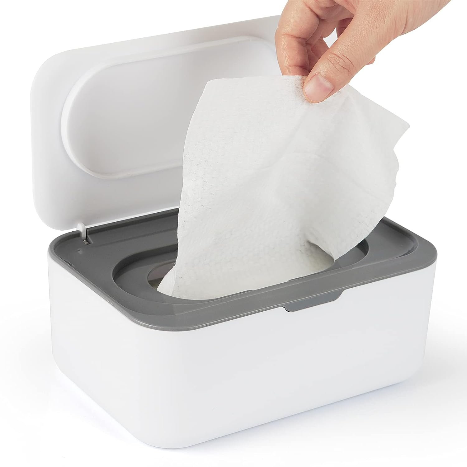 Flenpptly Baby Wipes Dispenser, Wipes Case Baby Wipe Holder Keeps Wipes Fresh, Non-Slip, Easy Open & Close (Gray)