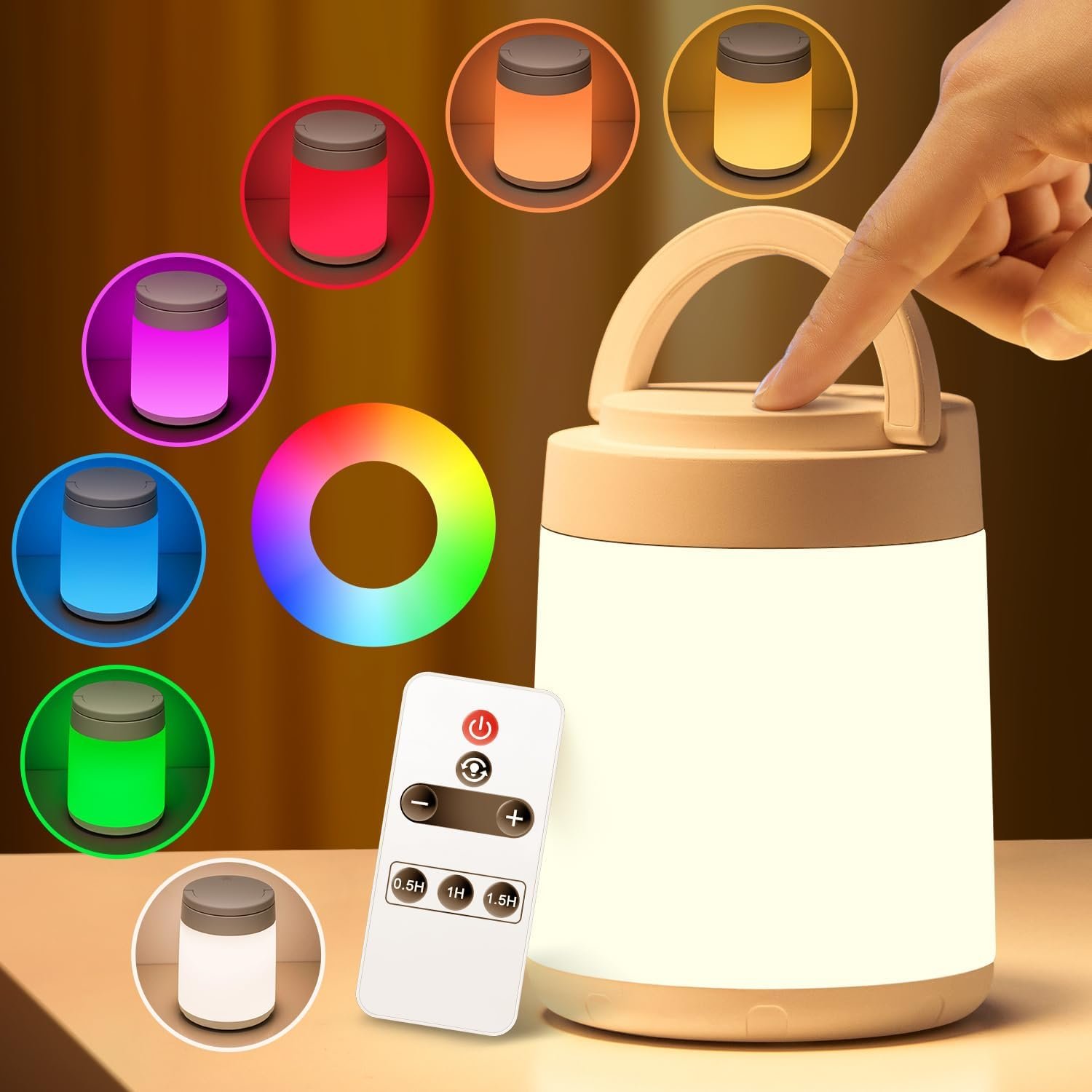 One Fire Night Light for Kids Night Light,10 Colors+8 Dimmable Baby Night Lights for Nursery Lamp,Portable+Remote+Touch Nightlight for Kids Room,1800mAh Tap Light Rechargeable Night Light Cream White