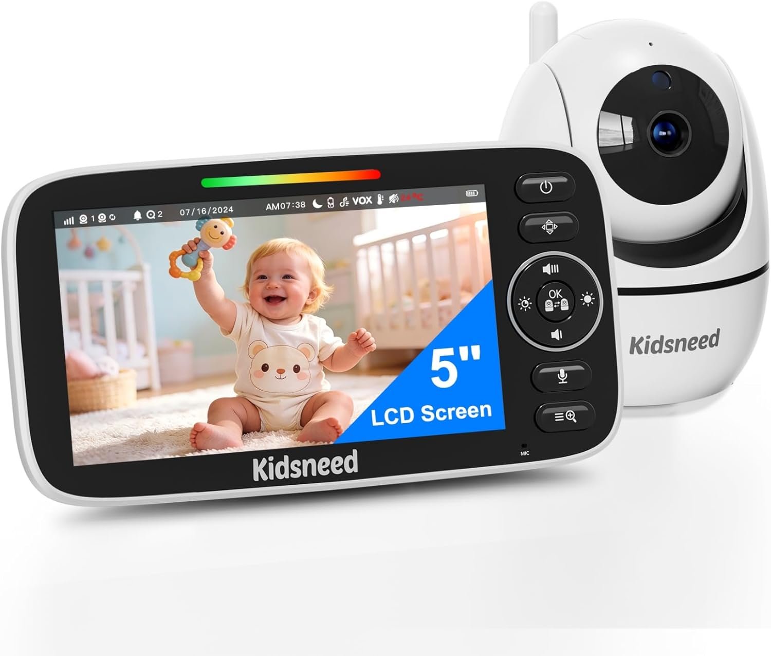 Kidsneed Baby Monitor with Camera and Audio - 5 inch 720P Video Baby Monitor, No WiFi, 48H Battery Life, Night Vision, Two Way Talk, Remote Pan Tilt Zoom, Thermal Monitor，1000 ft Range （530）