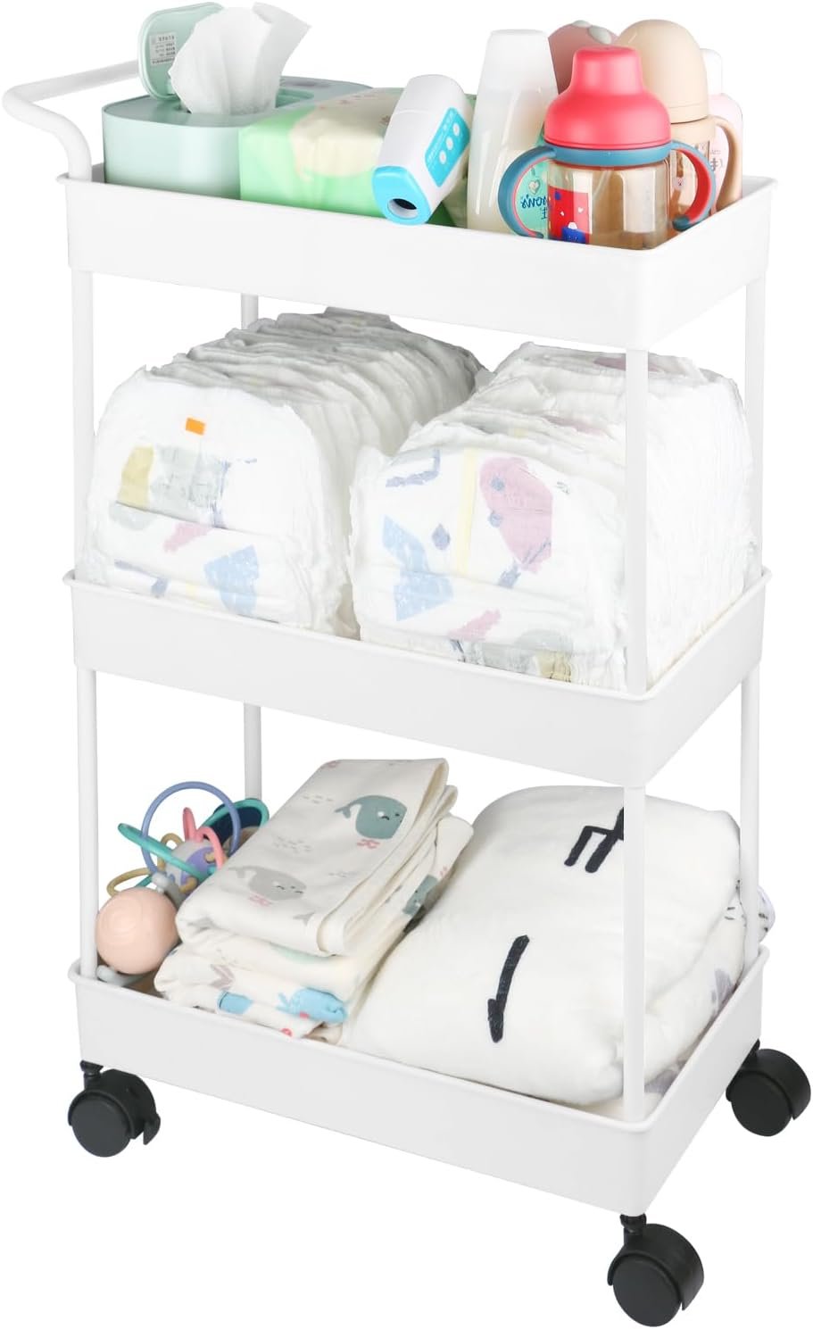 Volnamal Baby Diaper Caddy, Plastic Movable Cart for Newborn Nursery Essentials Diaper Storage Caddy Organizer for Changing Table & Crib, Easy to Assemble, Beige