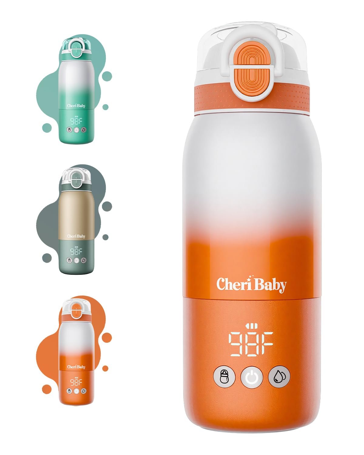 Portable Bottle Warmer for Travel — Novel Straw Lid, 80W Fast Heating, Dual Heating Modes for Breasmilk & Formula, 5 Temp Settings + Keep Warm, 12 Ounces Bottle Warmer On-The-Go Meet All-Day Needs