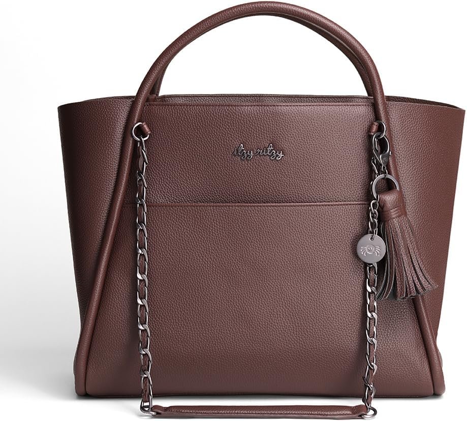 Itzy Ritzy Boss Tote Diaper Bag – Vegan Leather Tote with Stroller Straps, Changing Pad, Shoulder Straps & Tassel