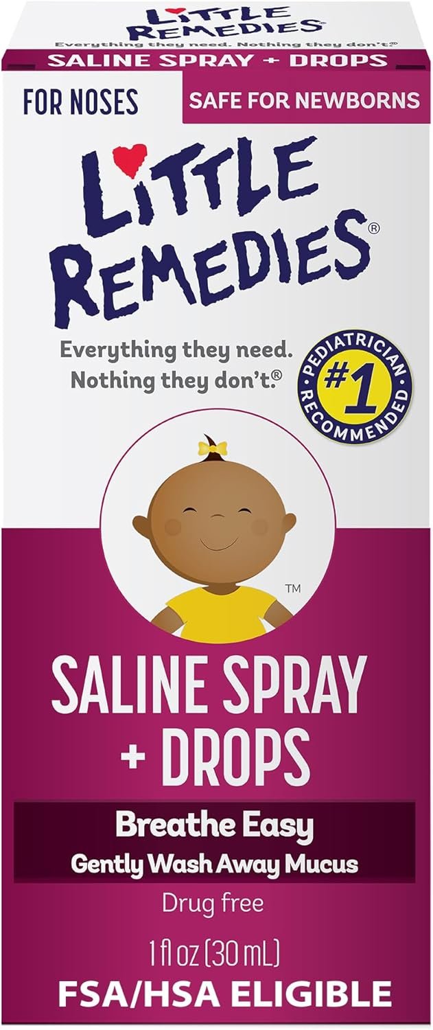 Little Remedies Sterile Baby Saline Nasal Spray and Drops, Safe for Newborns to Relieve Stuffy and Dry Noses, 1 Fl Oz