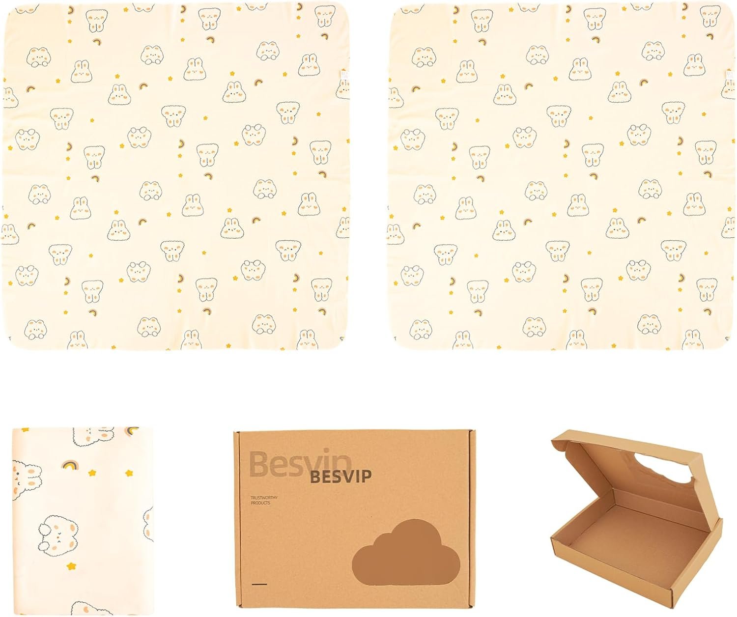 100% Cotton Knitted Baby Swaddle Blanket, 33.5"x33.5", Newborn Swaddle Wrap, Receiving Blankets, Burping Cloth & Stroller Cover (Rainbow - Rabbit)