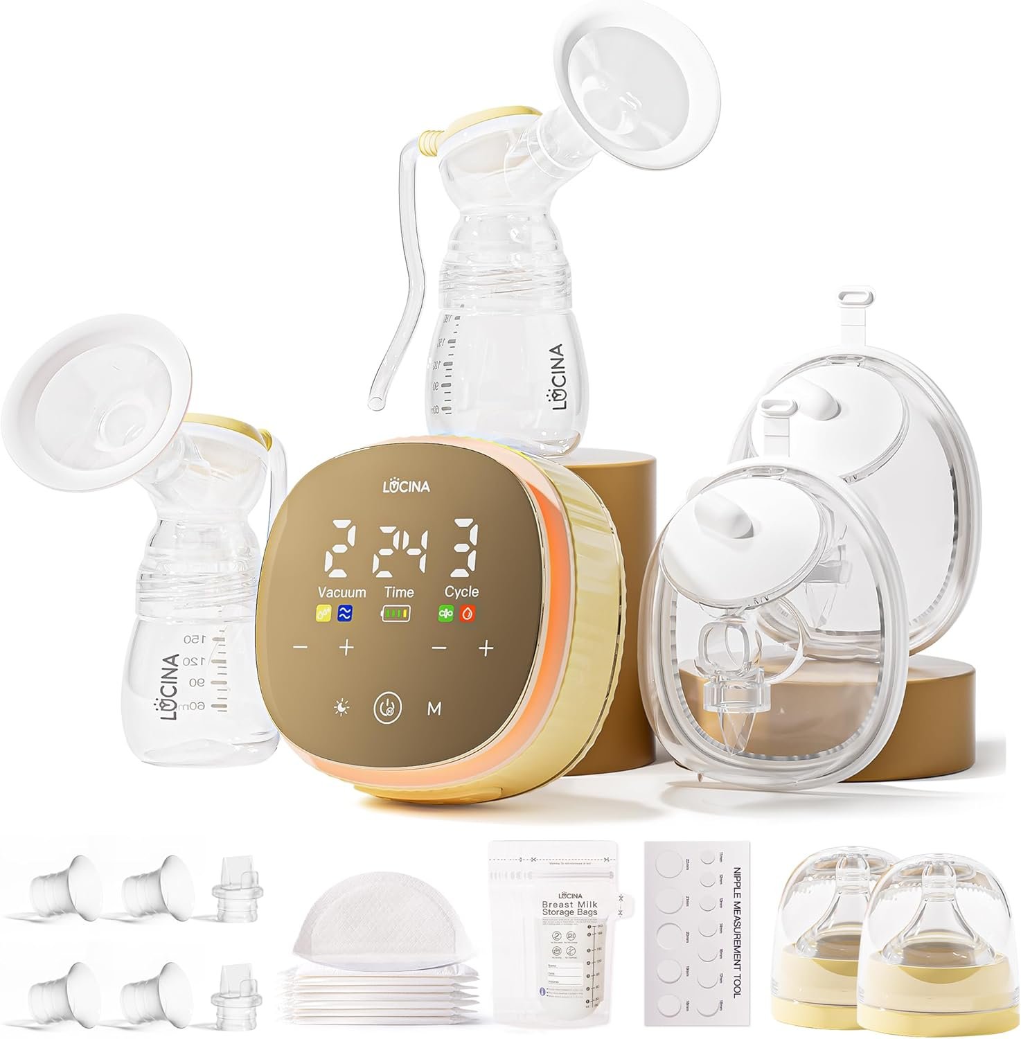 Hands-Free Wearable Breast Pump, Hospital-Grade Breastfeeding Pump, 4 Modes & 9 Levels, Double Portable Electric Milk Pumps with 4400mAh Strong Battery, LCD Display & Night Light, 2-Pack