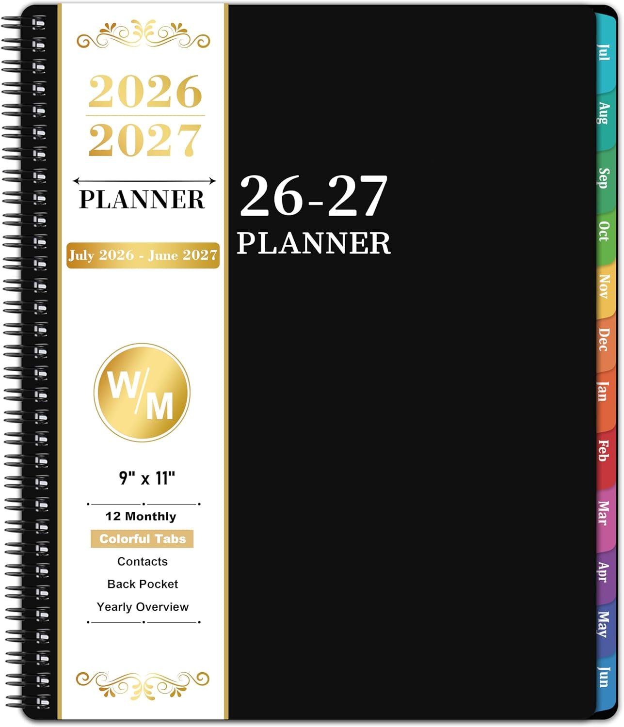Planner 2026-2027 - Academic Planner 2026-2027, July 2026 - June 2027, 9" x 11", 26-27 Planner Weekly and Monthly, 26-27 Calendar Planners with Colorful Tabs, Pocket - Black