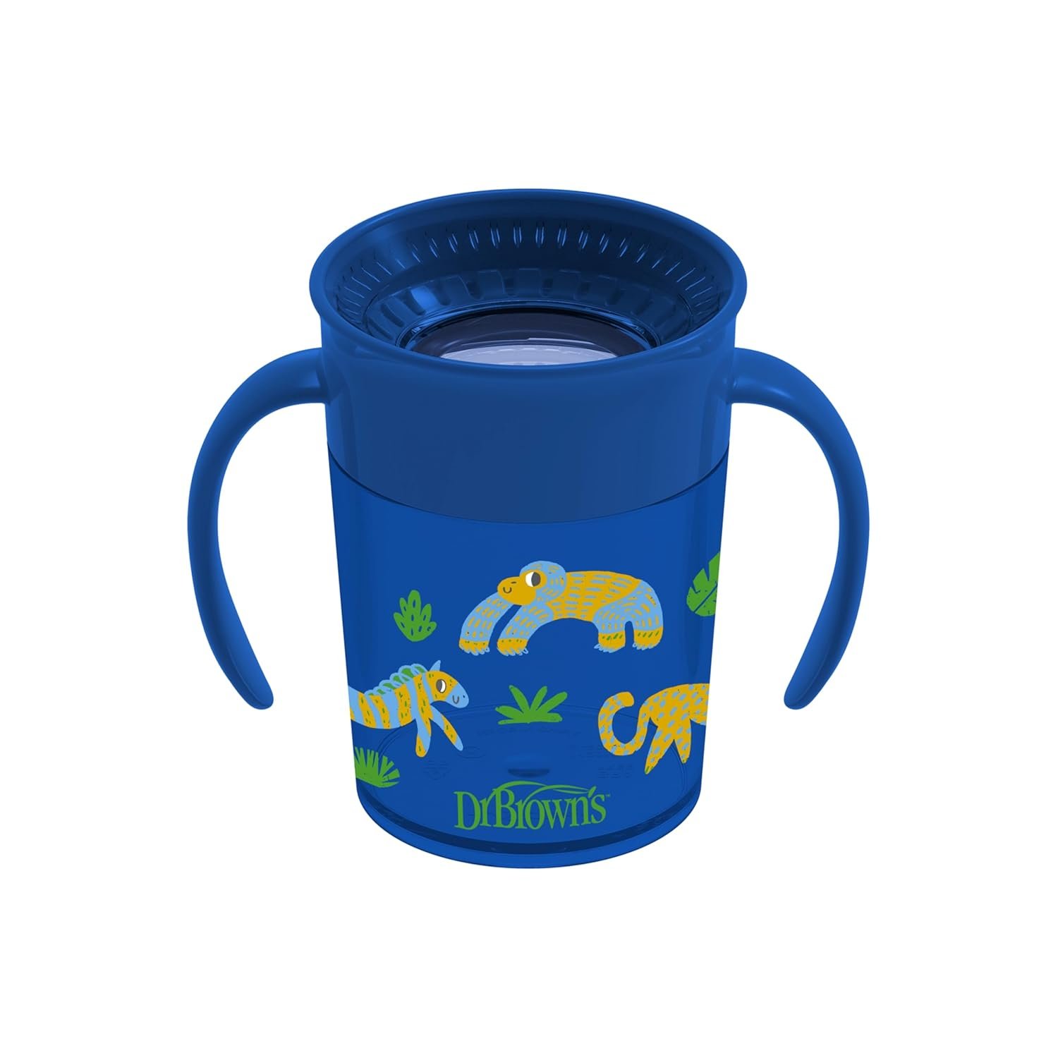 Dr. Brown's Milestones Cheers 360 Spoutless Transition Cup with Handles, Travel Friendly and Leak Free Sippy for Babies and Toddlers, Blue Animals, BPA-Free, 7 oz/200 mL, 6m+, 1-Pack