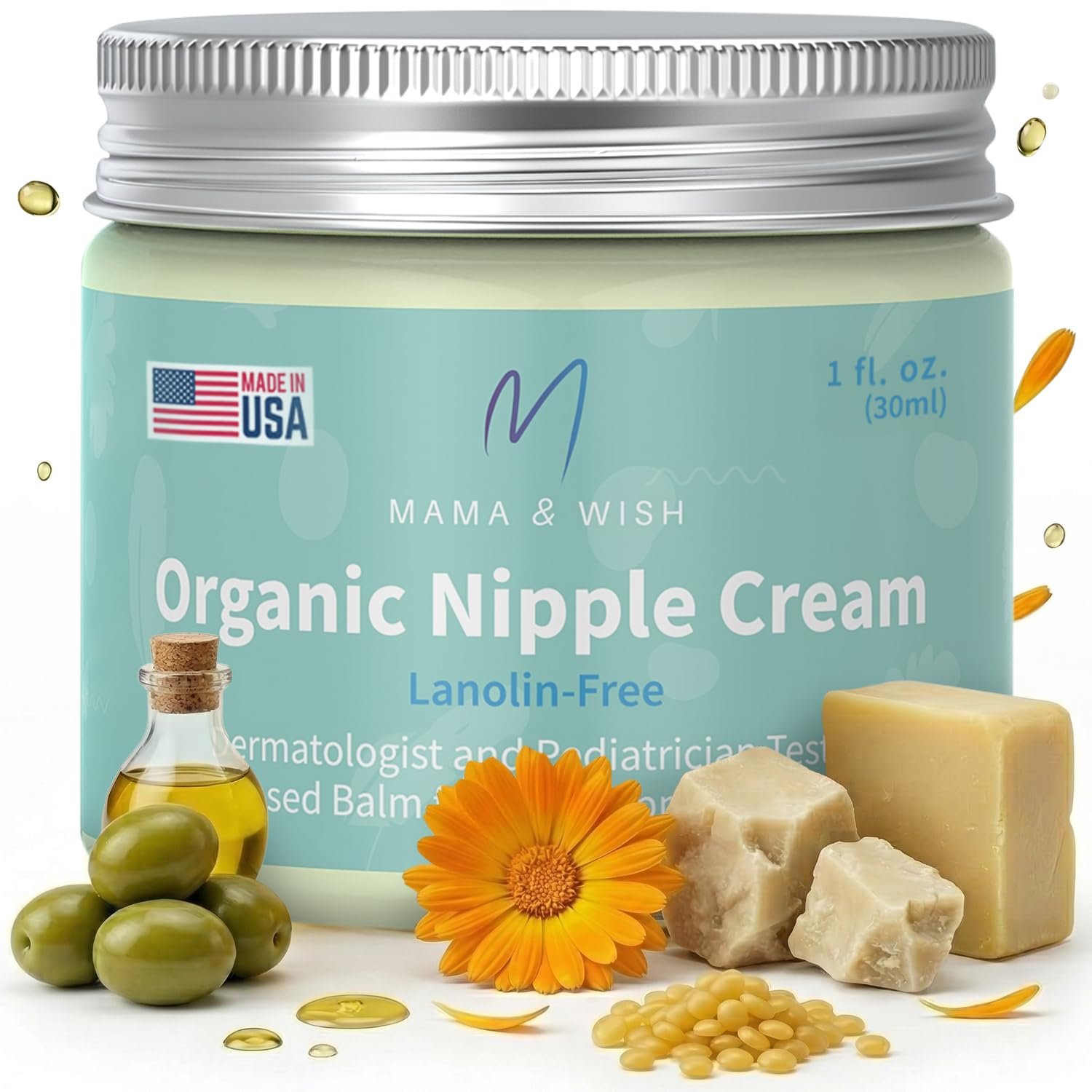 Mama & Wish® Organic Nipple Cream Safe for Breastfeeding - Breastfeeding Nipple Balm | Lanolin-free, Breastfeeding Essentials Safe for Nursing (1oz | 1 Pack Unscented)