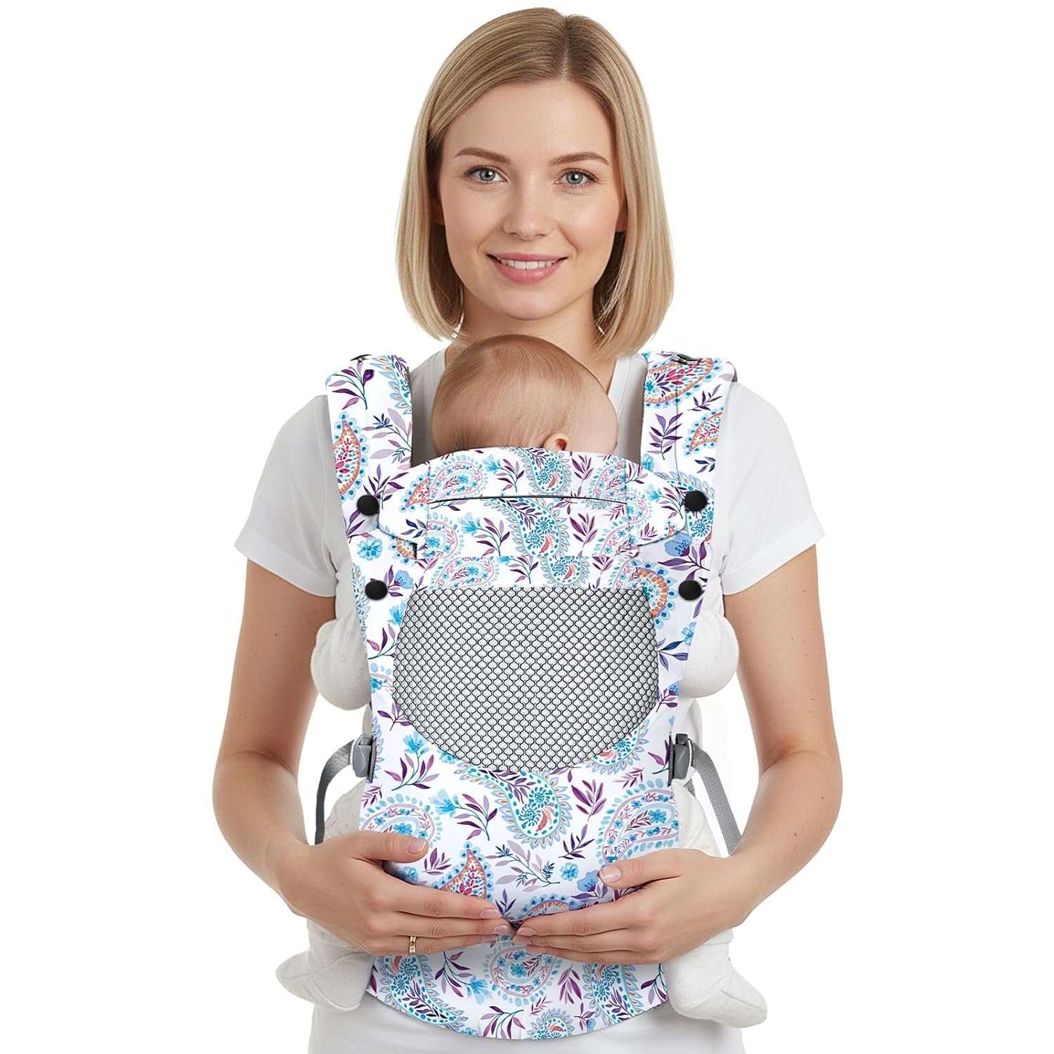 YooxArmor Baby Carrier, Ergonomic, Cozy, Breathable & Lightweight Infant Carriers for 7-66lbs with Lumbar Support, Easy to Wear Hands Free Embrace Toddlers Carrier for 3-36 Months, Peacock Feather
