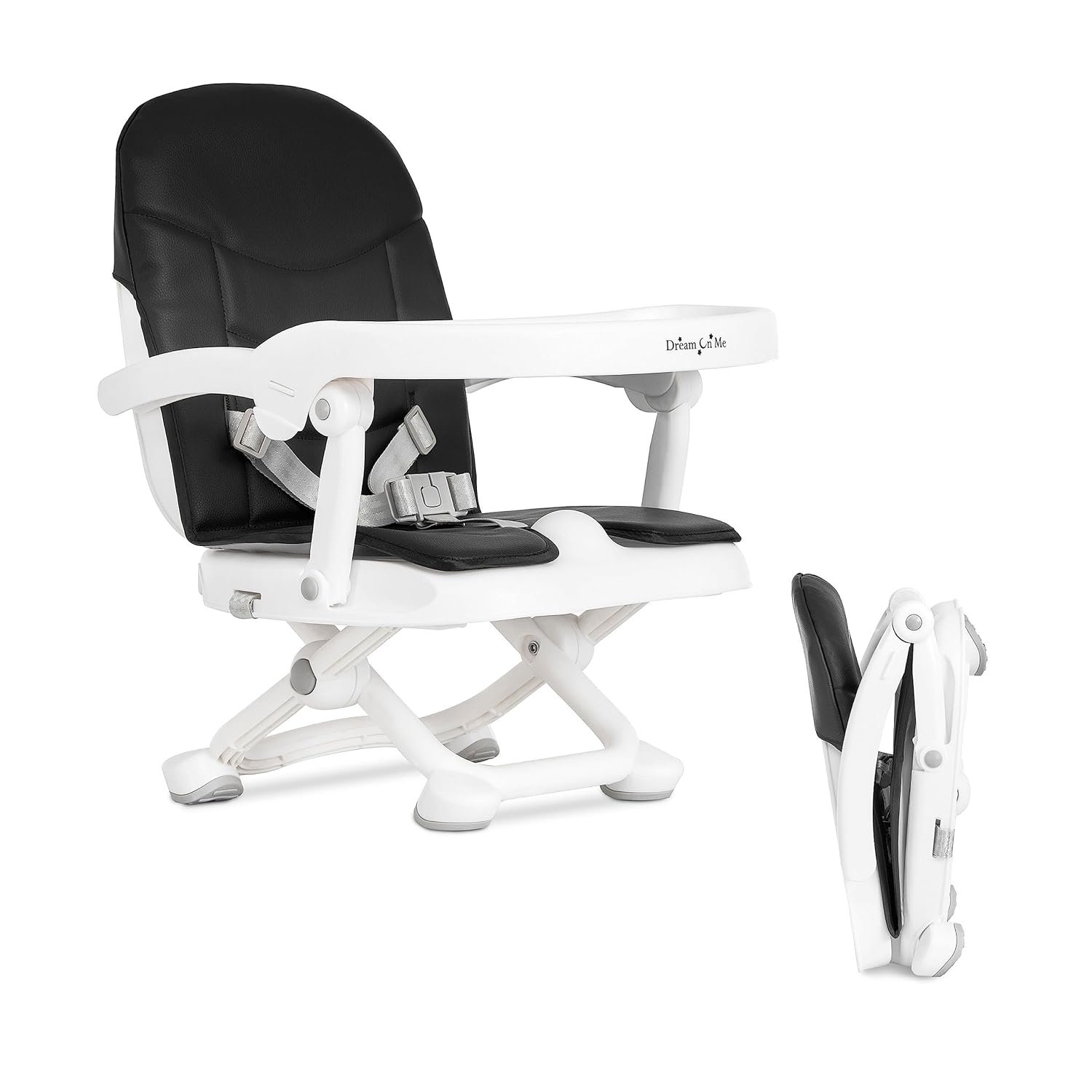 Dream On Me Munch N Go Booster Seat for Babies 6–36 Months, 3-in-1 Feeding, Floor & Table Seat, Adjustable 4 Heights, Lightweight Portable Design, 3-Point Safety Harness, Easy to Fold & Carry- Black
