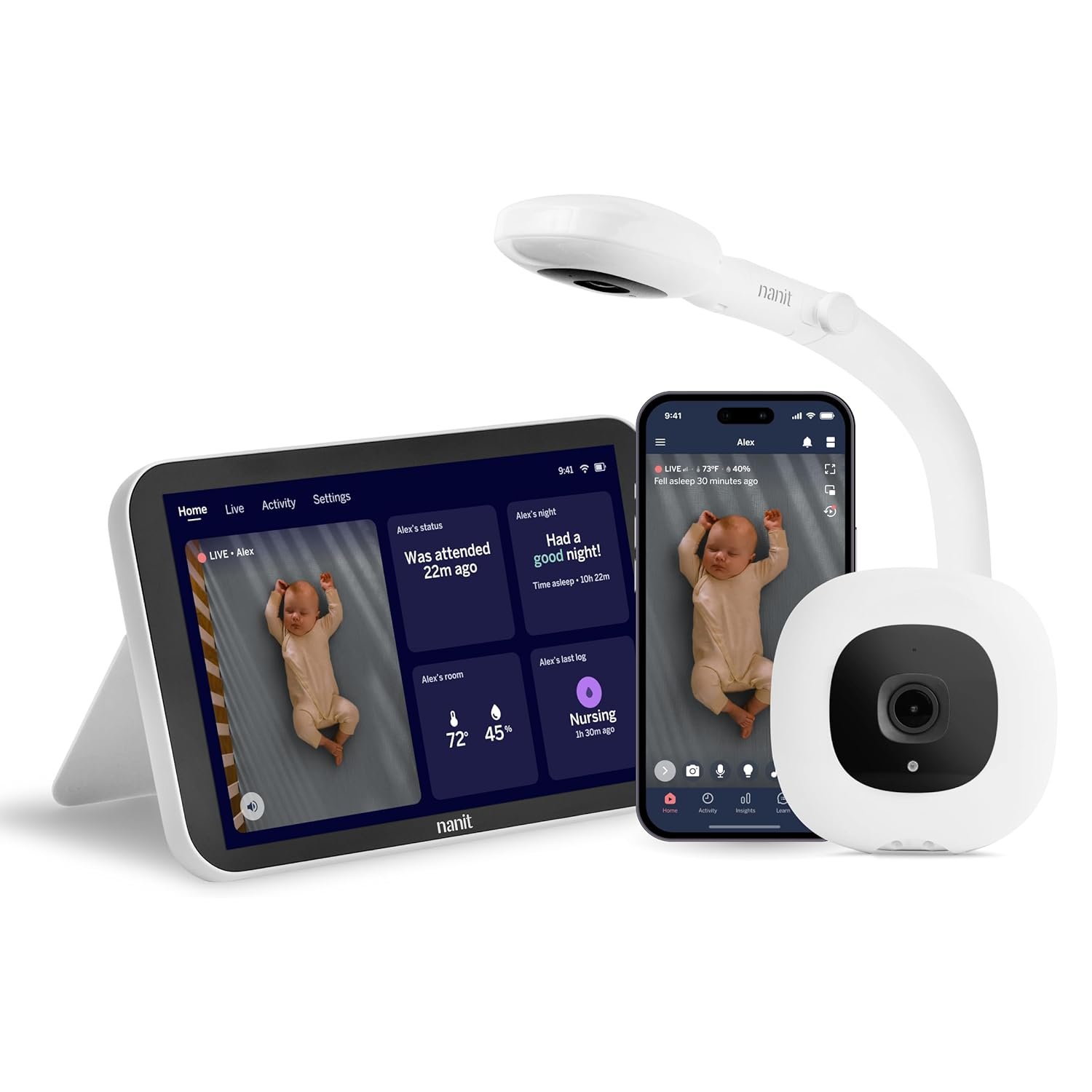 Nanit Smart Baby Monitor System with Floor Stand - Crystal-Clear Video, Real-Time Notifications, Sleep Insights - 8-inch Display/App Integration - Baby Must Haves for Parents