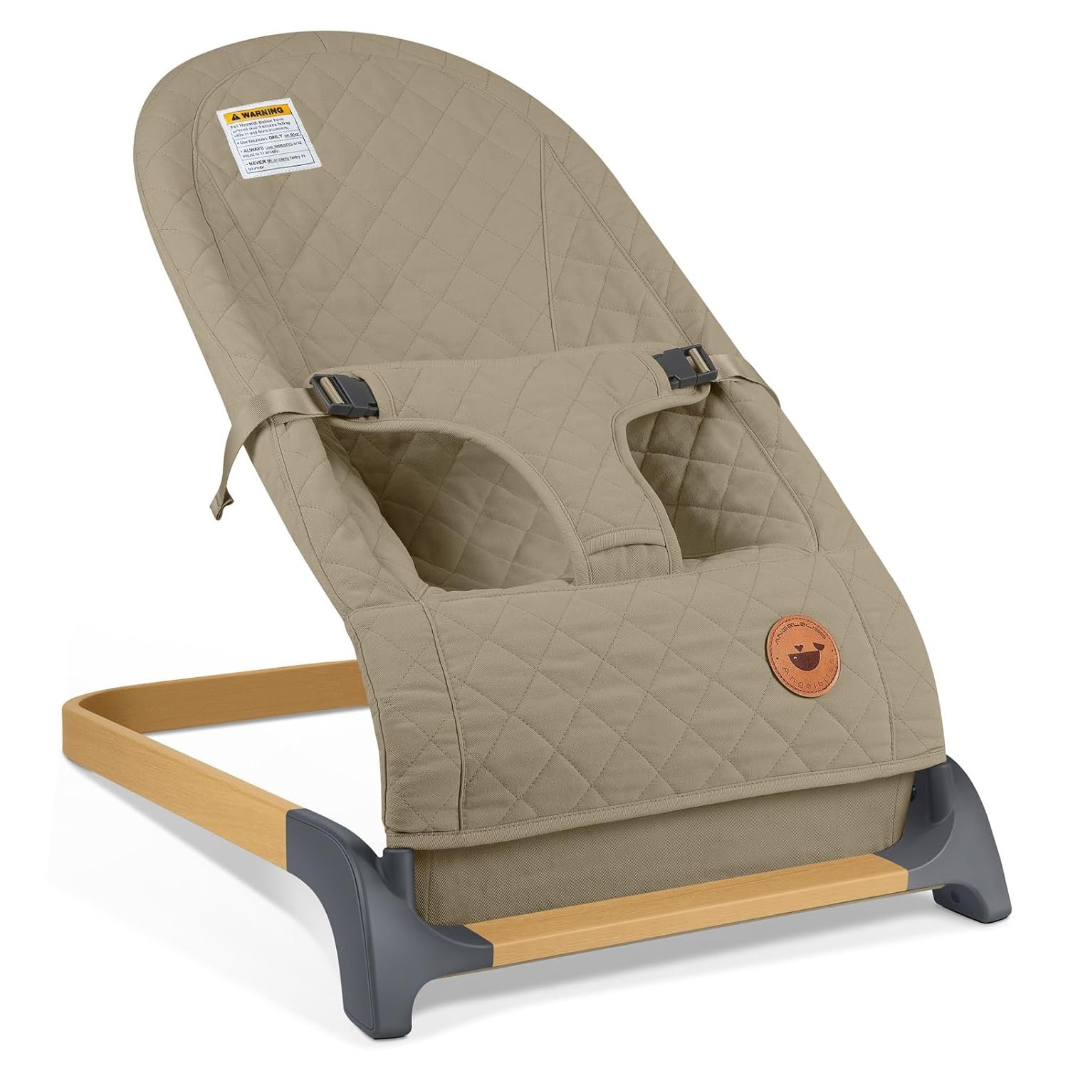 ANGELBLISS Baby Bouncer, Portable Bouncer Seat for Babies, Infants Bouncy Seat with Cotton Fabric, Natural Vibrations (Brown)